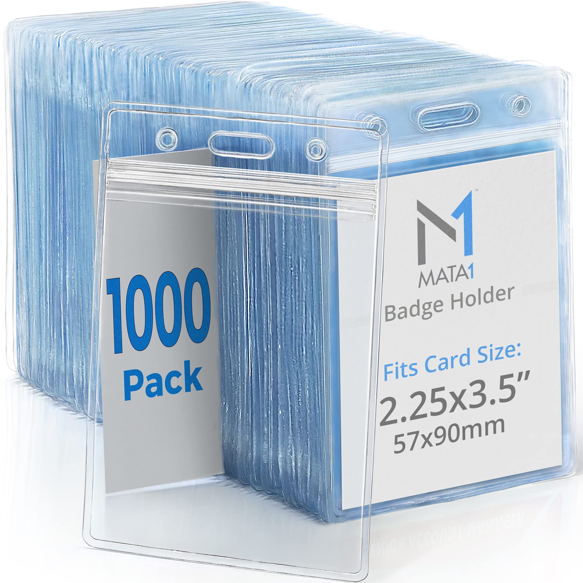 Mata1-USA 2.25x3.5 Inch Clear Vertical ID Badge Holders (1000 Pack) - Plastic Name Tag Card Holders with Zipper for Events, Conferences & Workplace Security