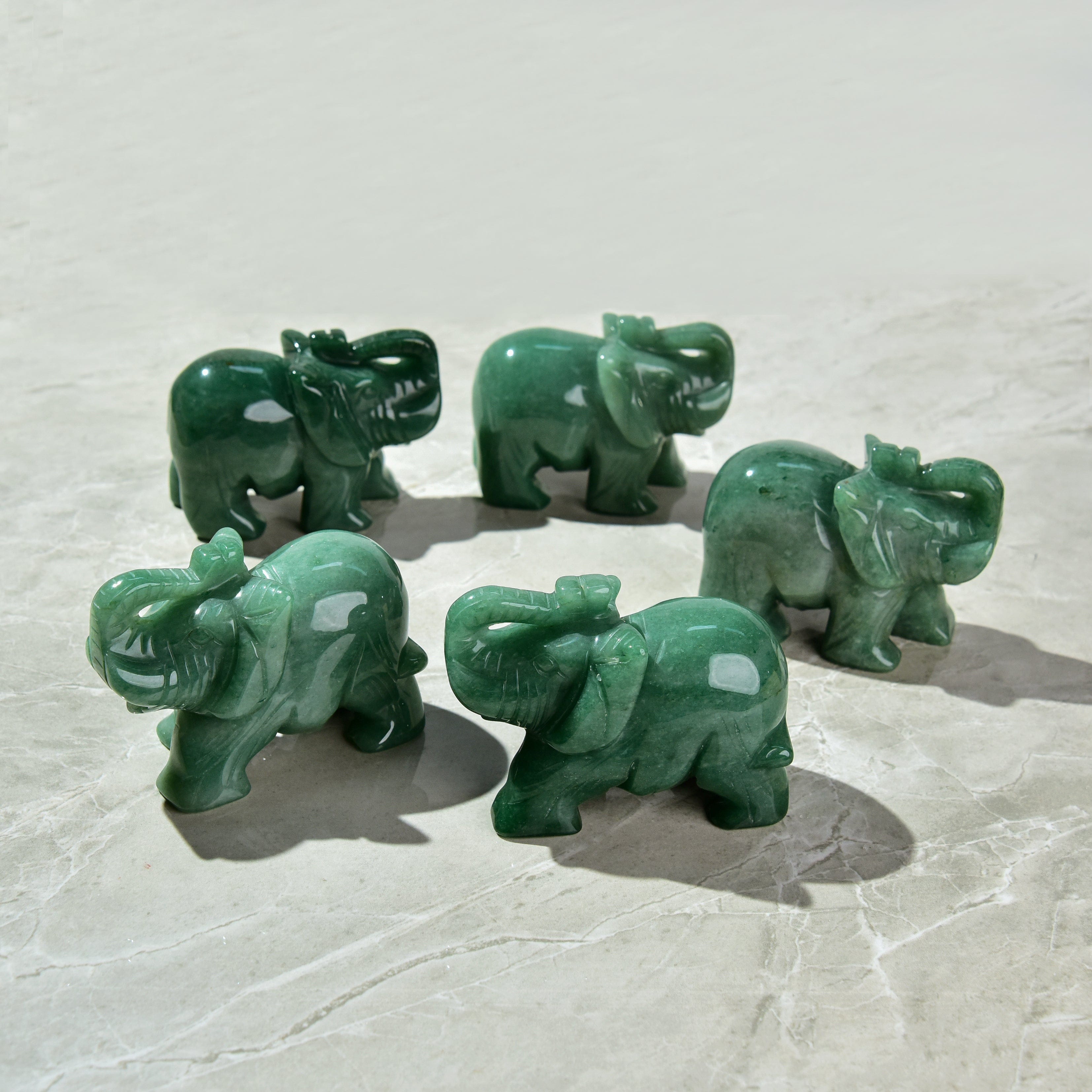 4 Aventurine Elephant Natural Gemstone Carving - Handmade Healing Crystal Statue for Home Decor, Feng Shui, Meditation & Spiritual Gifts