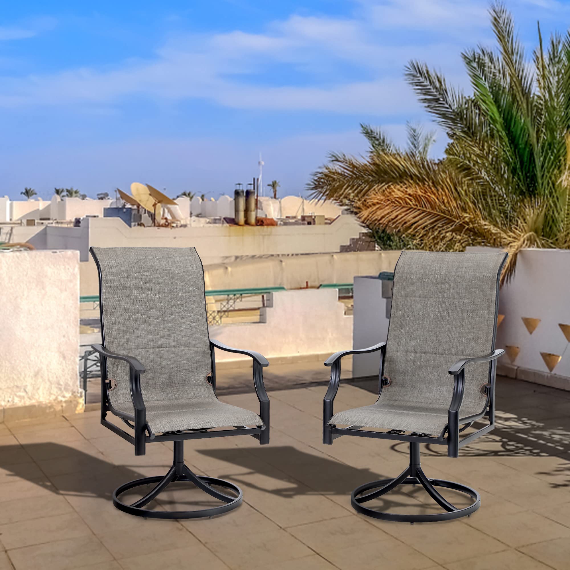 4-Piece Outdoor Swivel Dining Chair Set - High Back Patio Chairs with Durable Textilene Mesh Fabric, All-Weather Garden Furniture for Porch, Balcony, Backyard & Deck - Perfect for Outdoor Entertaining & Relaxation