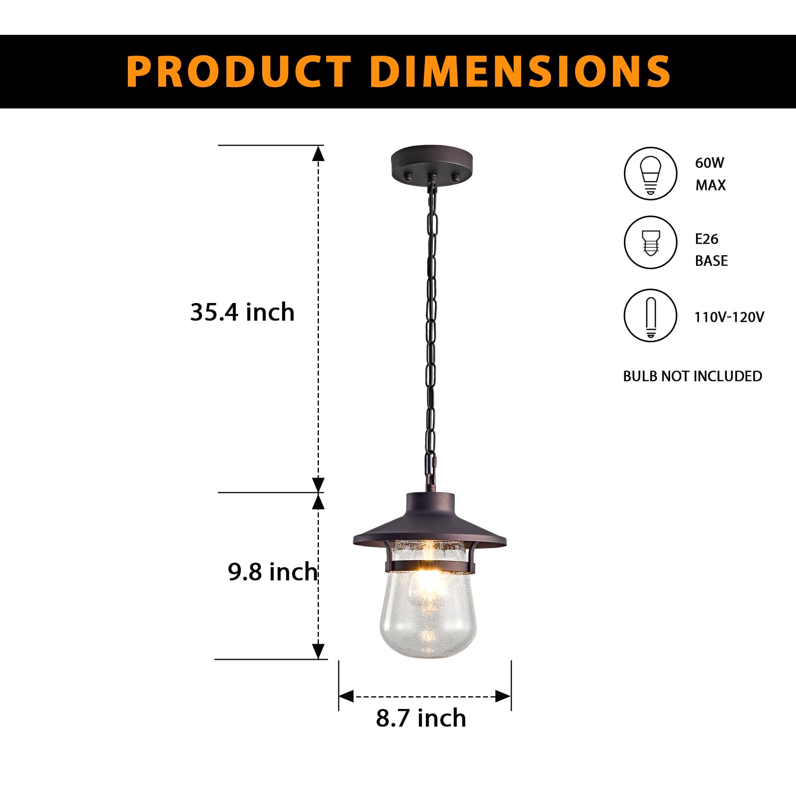 Modern Waterproof Outdoor Pendant Lights - Coffee Brown Rust-Resistant Exterior Hanging Lighting Fixture for Porch, Yard, Gazebo, Patio & Garden - Perfect for Evening Entertaining and Landscape Illumination