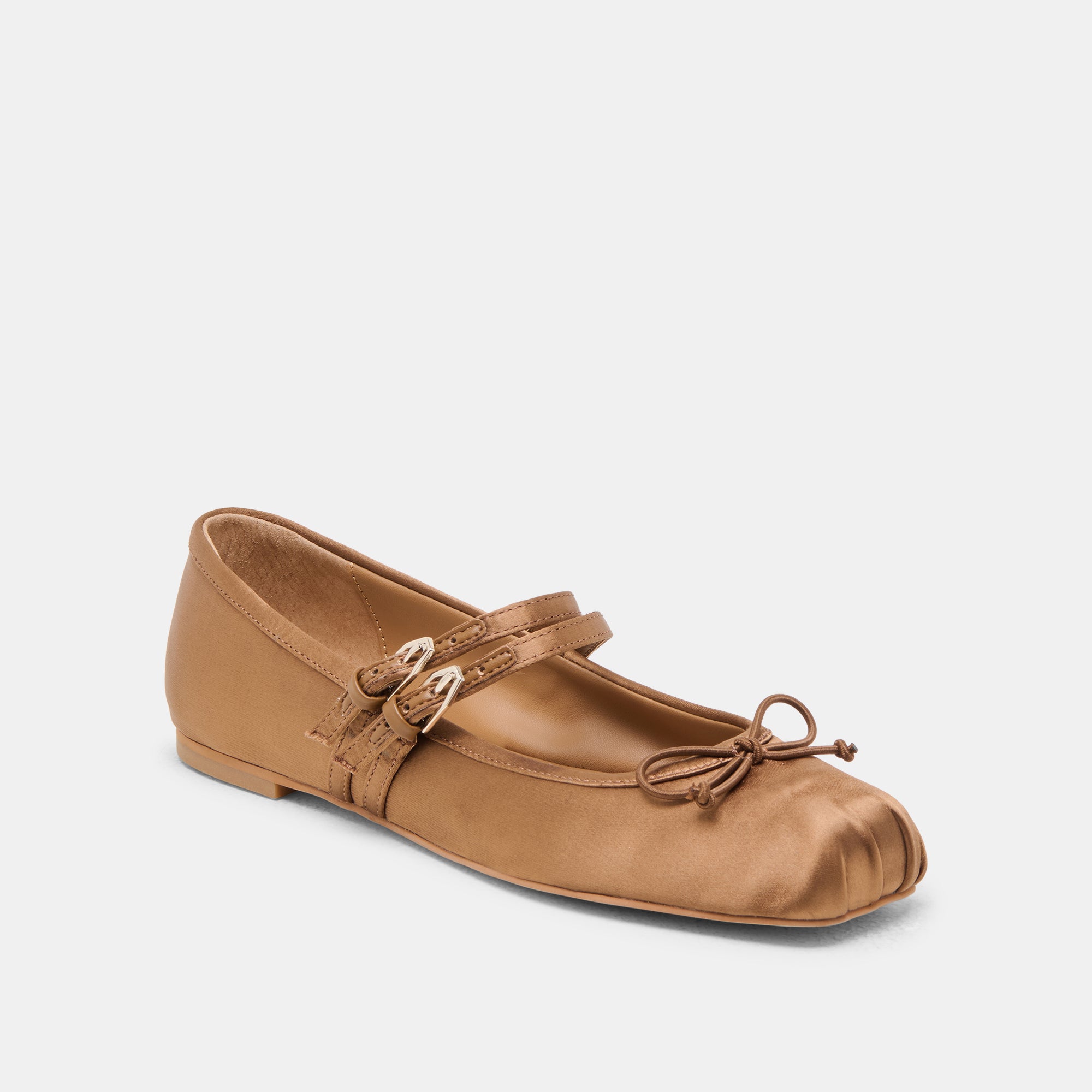 GIBSEN Women's Ballet Flats - Mid Brown Satin Shoes for Comfort & Style | Perfect for Work, Casual Wear & Special Occasions