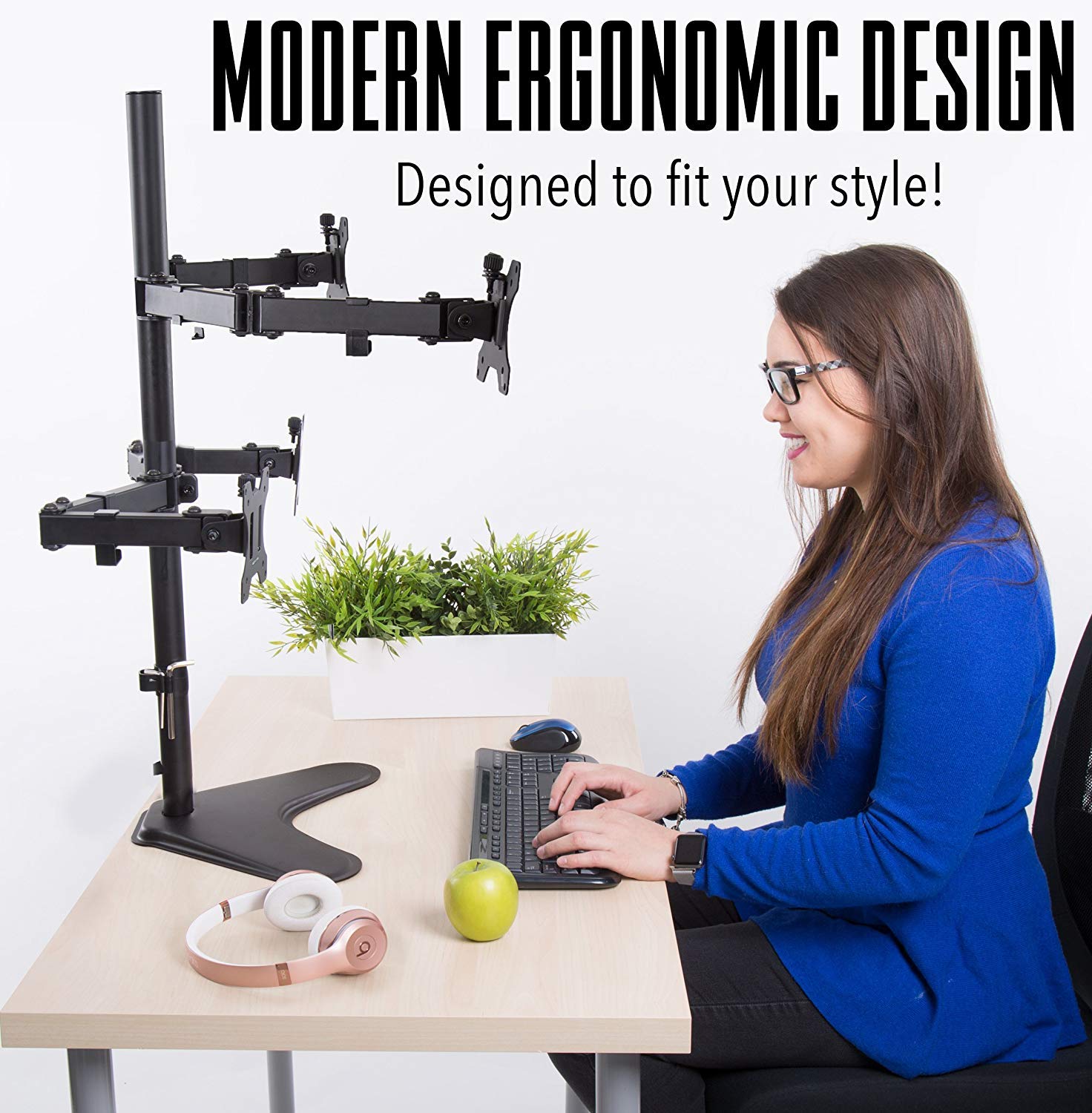4-Monitor Stand with Adjustable Height & Stable Base - for 17-32