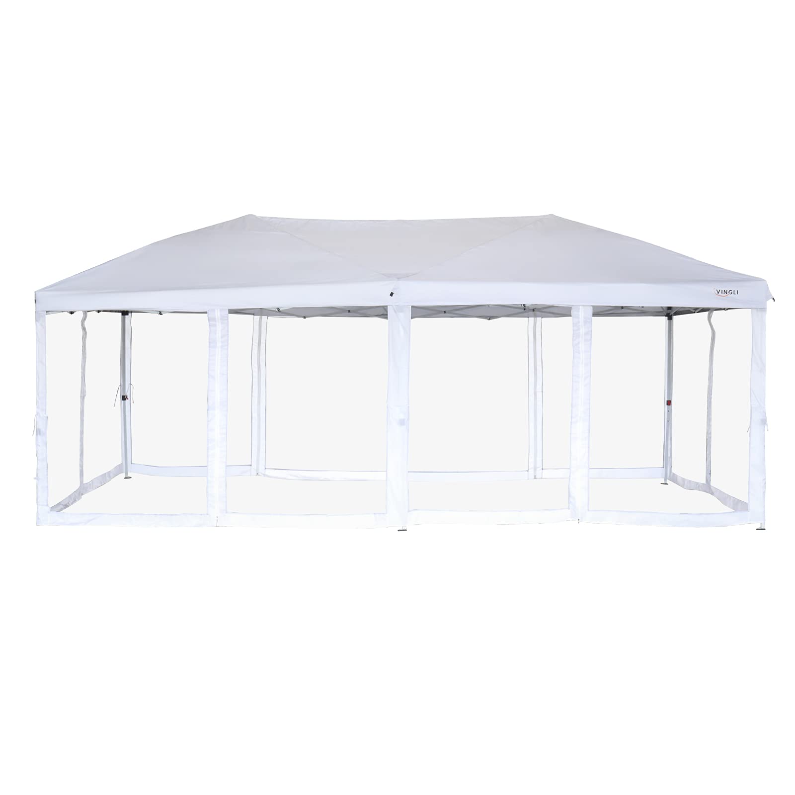 VINGLI 10x20 Pop Up Canopy Tent with Sidewalls & Wheeled Carry Bag - Portable Screen Gazebo with Netting for Outdoor Camping, Backyard Parties, Beach Picnics & Tailgating (White)