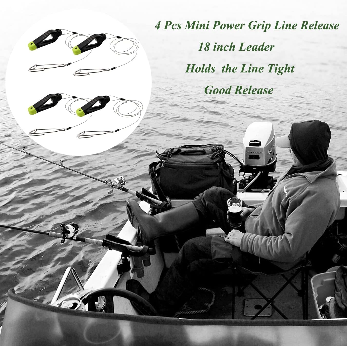 Heavy Duty Power Grip Line Release Clips - 18 Inch Leader for Planer Board & Downrigger - Premium Trolling Fishing Accessories for Walleye, Salmon & Bass Fishing (Great for Offshore & Inshore Fishing)