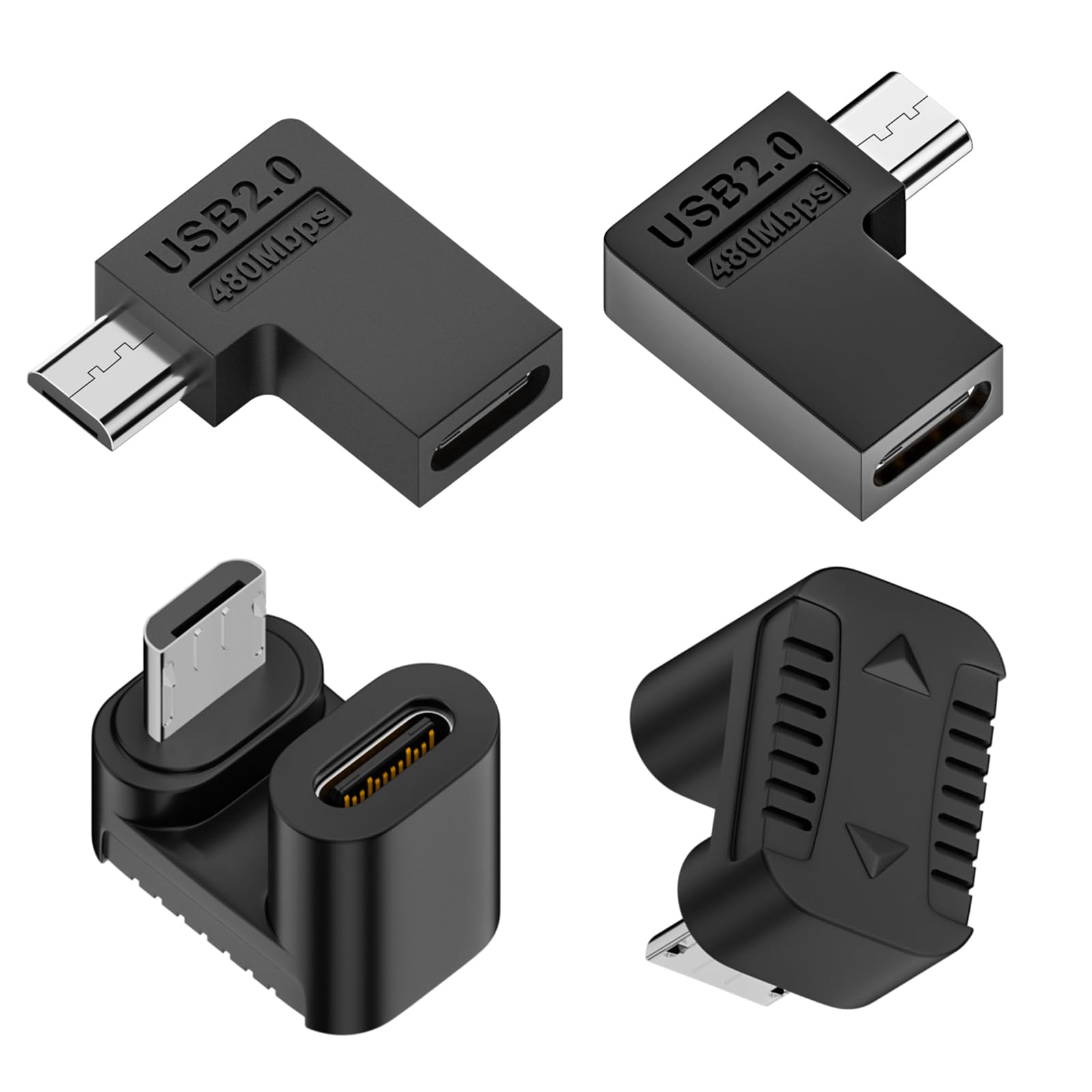 Exingk USB C to Micro USB Adapter - 480Mbps High-Speed Data Transfer, 90 Degree Angled Design for Easy Connection - Perfect for Smartphones, Tablets, and USB C Devices