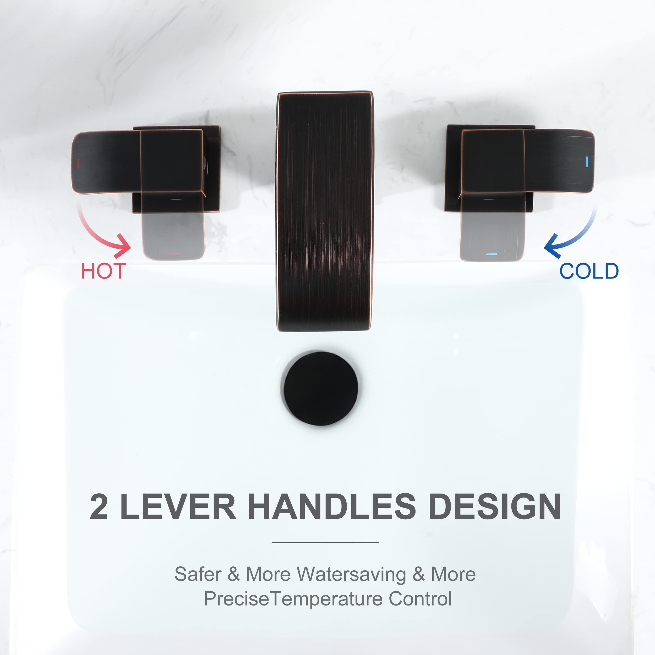 Oil-Rubbed Bronze Waterfall Bathroom Faucet - 8 Inch Widespread 3-Hole Bathroom Sink Faucet with 2 Handles, Modern Vanity Faucet with cUPC Supply Lines - Perfect for Contemporary Bathrooms, Guest Suites, and Luxury Home Renovations