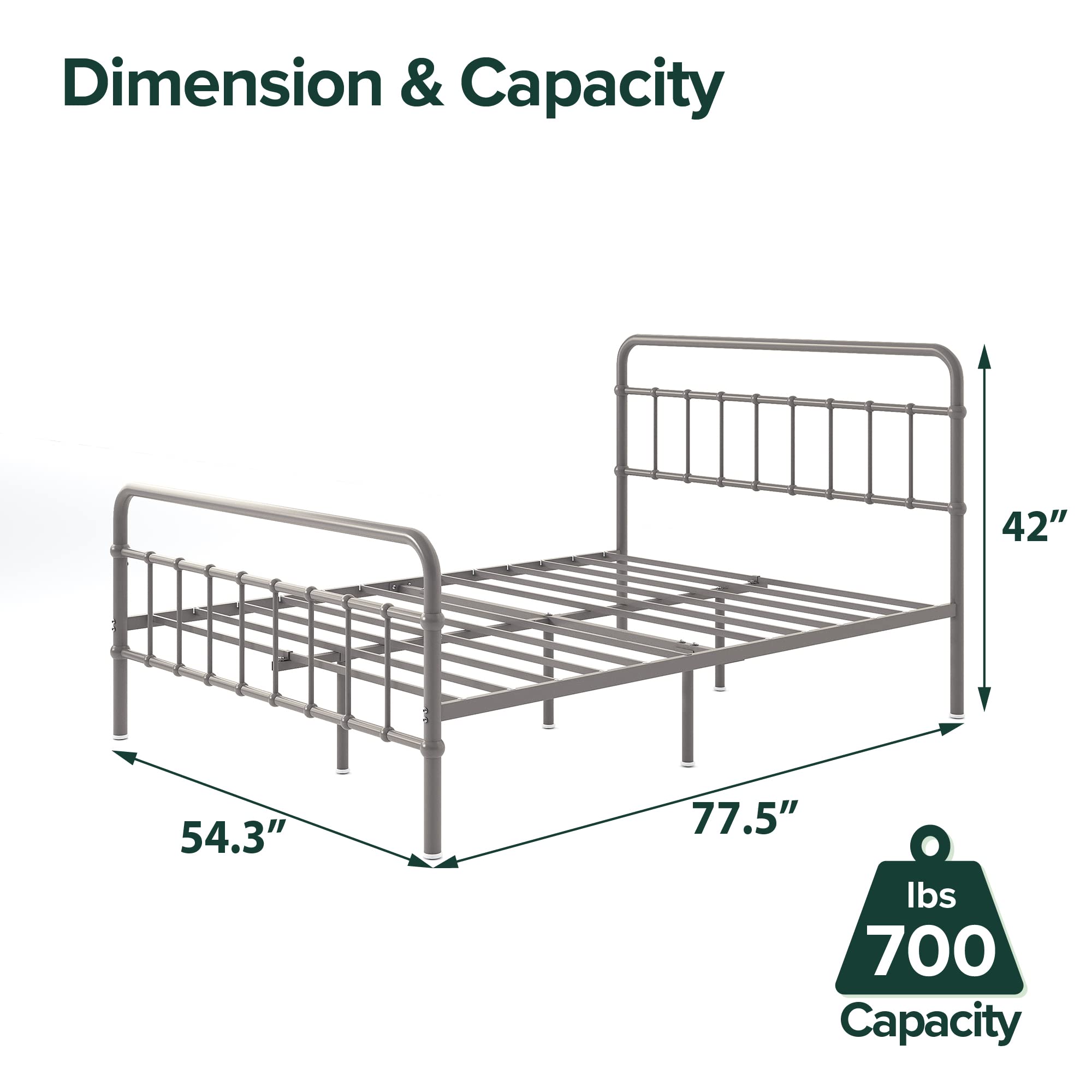 ZINUS Florence Full Size Metal Platform Bed Frame with Mattress Foundation - No Box Spring Needed, Easy Assembly, Grey - Perfect for Modern Bedrooms, Guest Rooms & Small Spaces