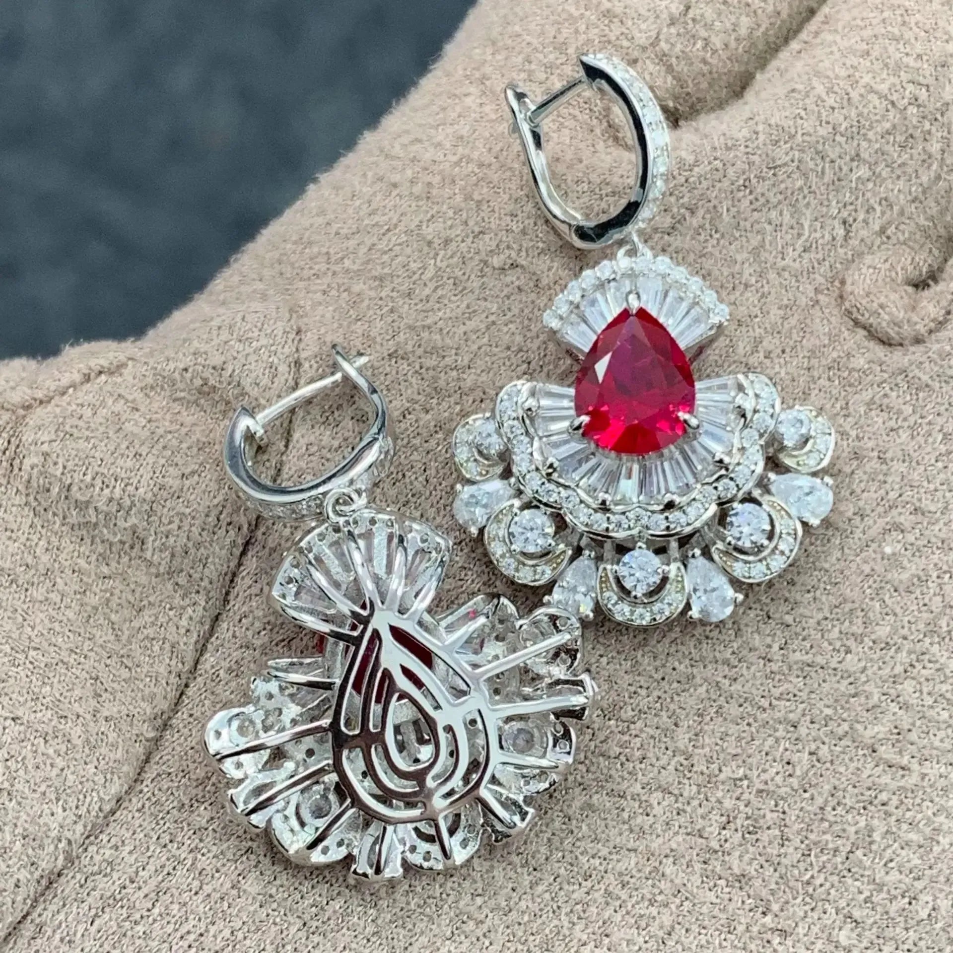 925 Sterling Silver Pear Cut Ruby & Lab Sapphire Drop Dangle Earrings for Women - Anniversary Gift, Fine Jewelry for Parties, Weddings & Special Occasions