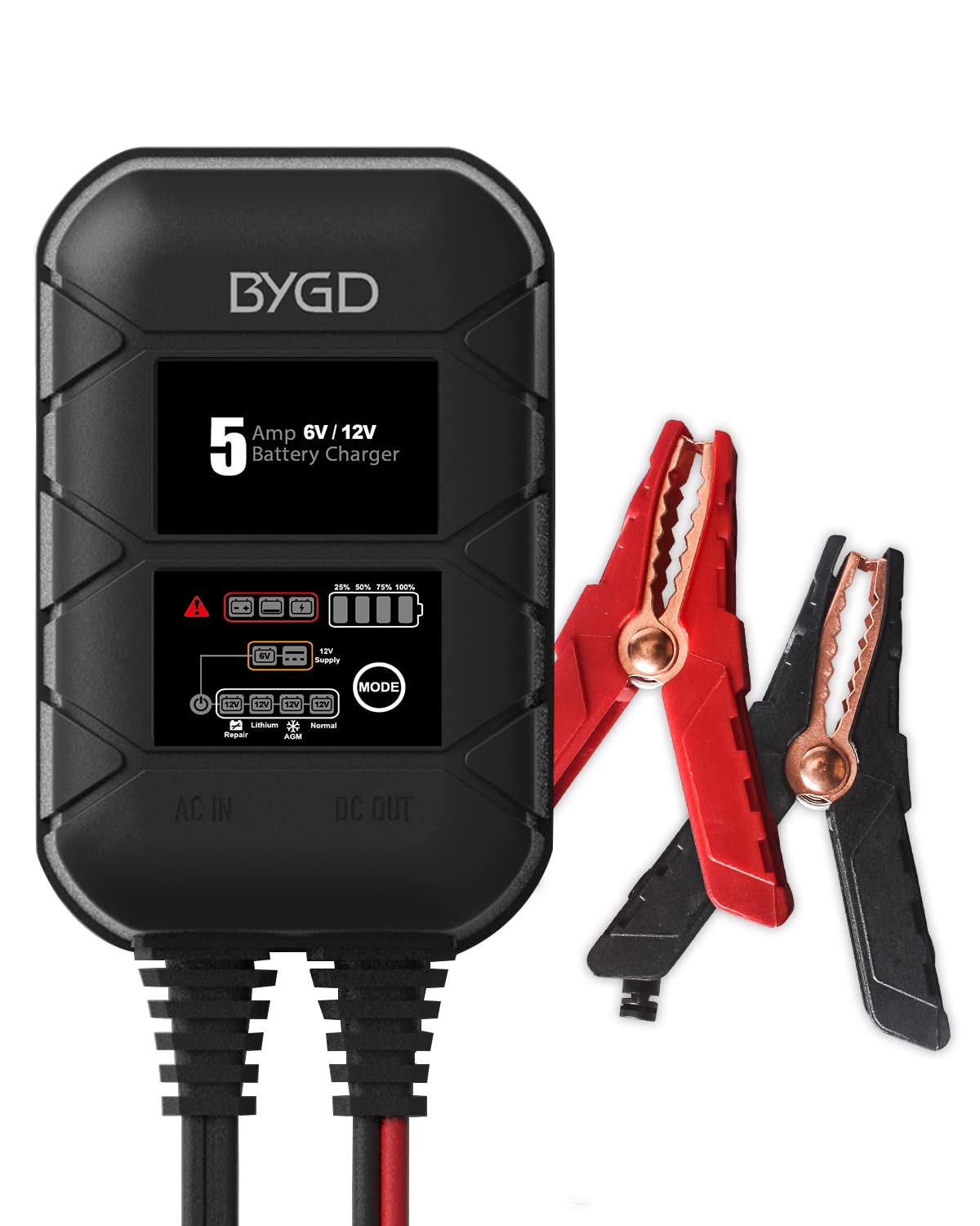 5A Smart 6V/12V Fully Automatic Battery Charger & Maintainer for Car, Truck, Motorcycle - Lead Acid & Lithium Battery Charger with Trickle Mode | Perfect for Winter Storage, RV Maintenance & Emergency Jump Starts