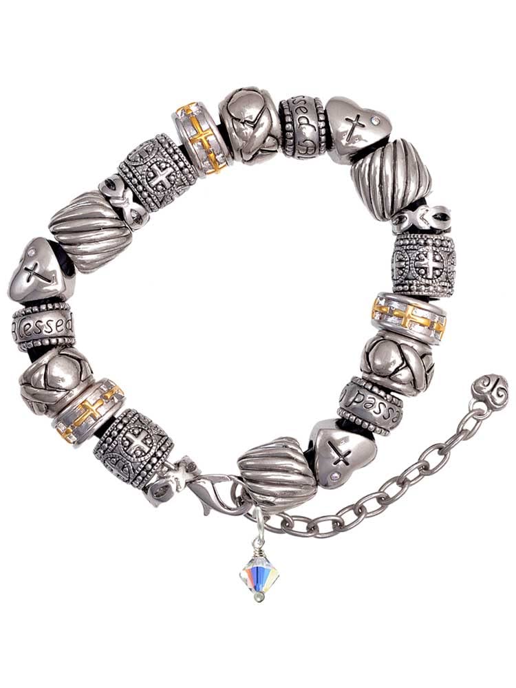 Delight Jewelry Crystal Bicone Silver Tone Christian Bead Bracelet for Women - 7