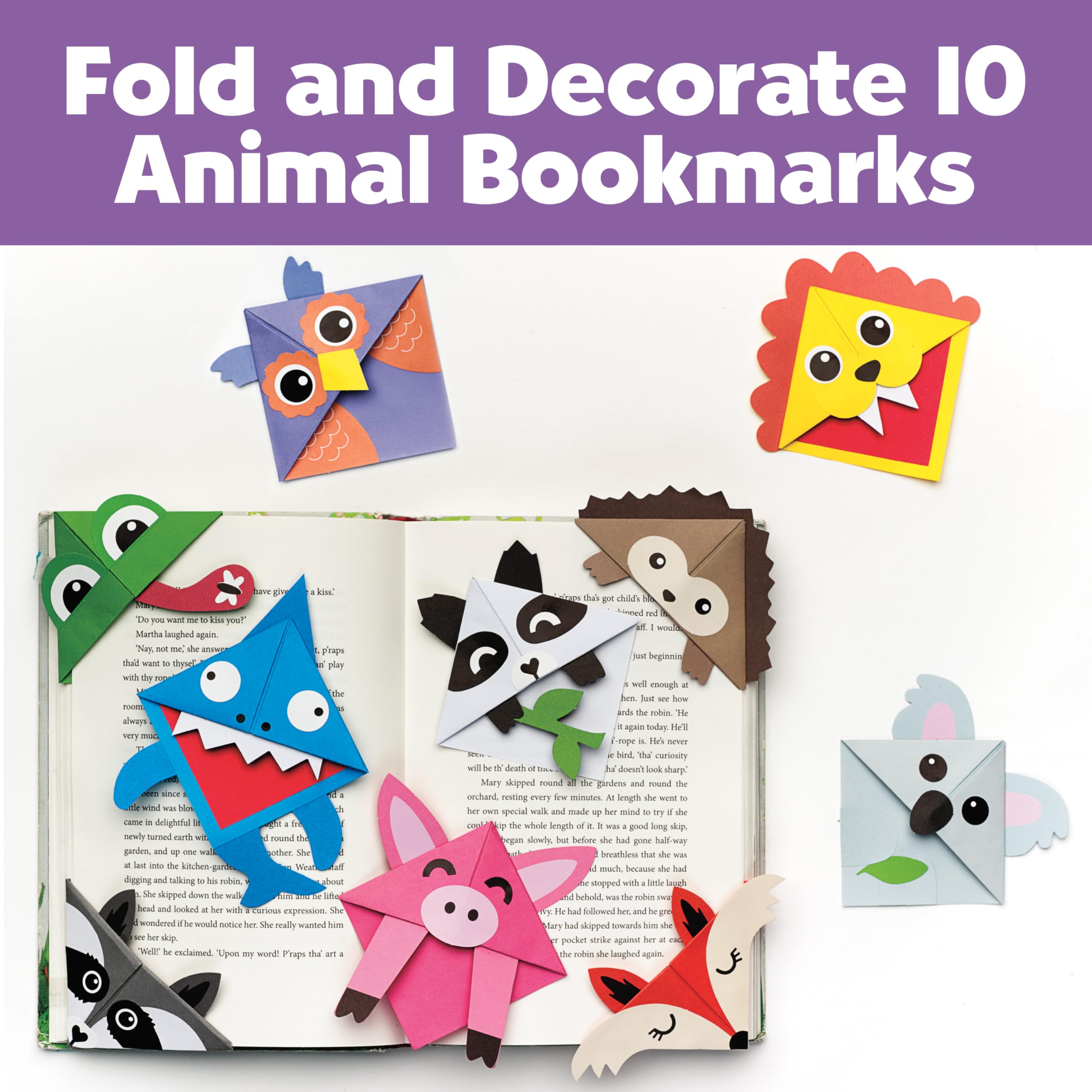 Creativity for Kids Corner Creature Bookmarks - Fold & Decorate 10 Origami Animal Bookmarks for Reading, DIY Crafts & School Projects