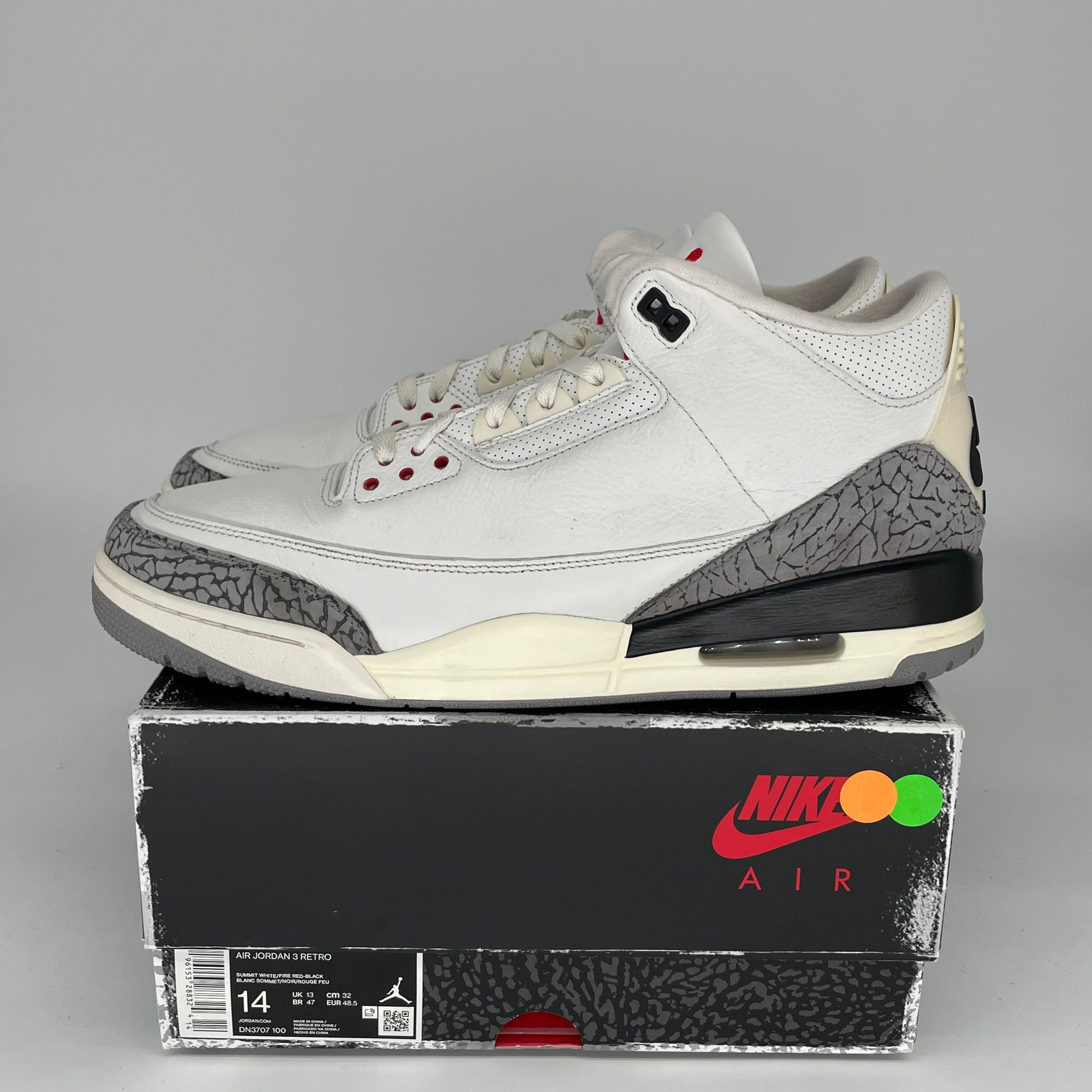 Original Air Jordan 3 White Cement Reimagined Retro Sneakers - Men's Size 14 (DN3707-100) - Authentic Basketball Shoes for Sports & Streetwear Fashion