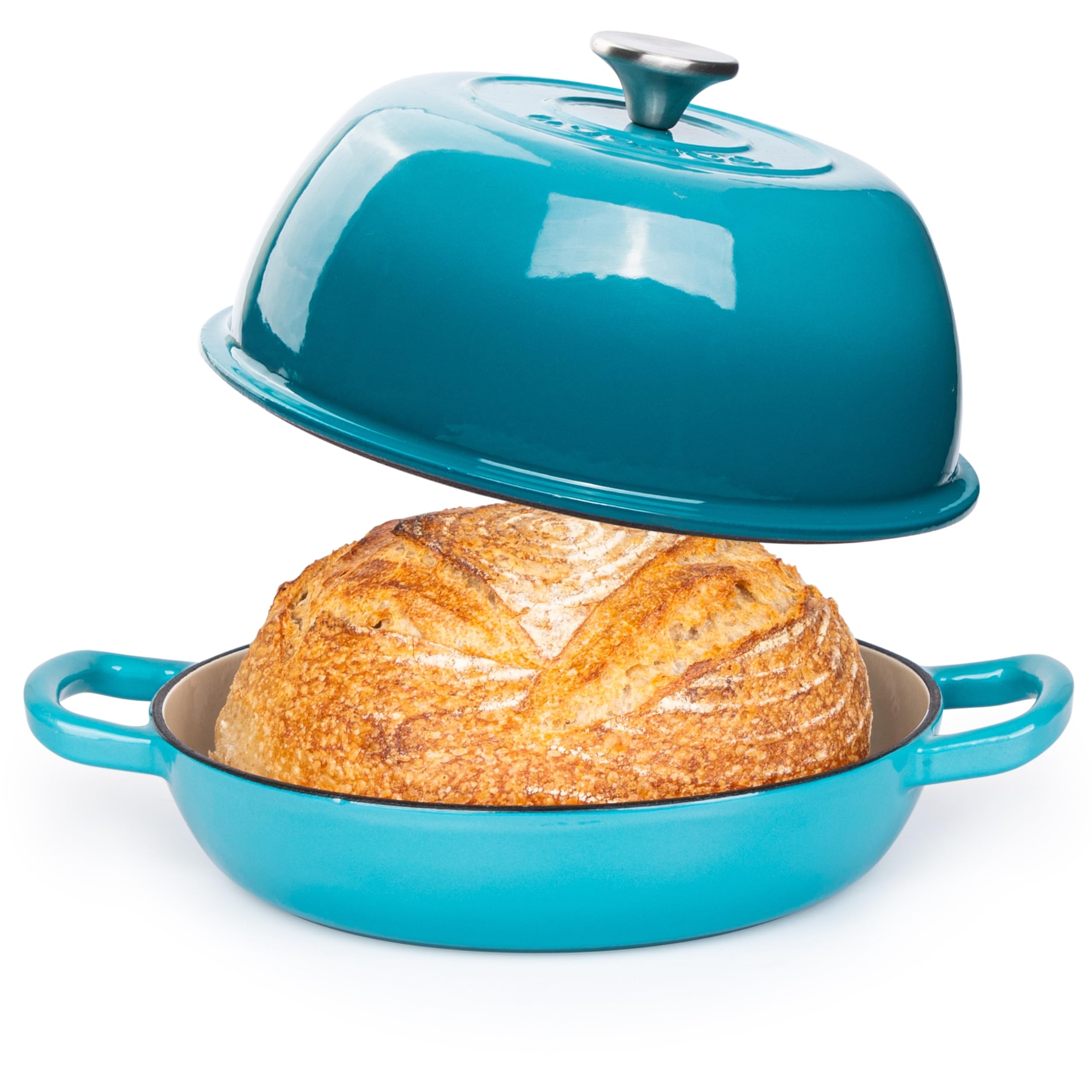 Premium Enameled Cast Iron Dutch Oven - 6 Quart (5.7L) Blue Bread Baking Pot with Lid - Perfect for Sourdough, Artisan Bread & Camping - 22cm Heavy Duty Oven-Safe Cookware by Nuovva - Ideal for Home Baking, Outdoor Cooking & Kitchen Decor
