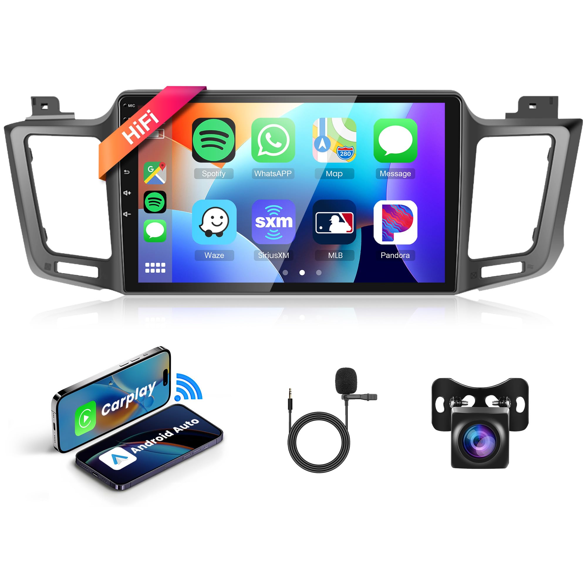 10.1 Inch Android Car Stereo for Toyota RAV4 2013-2019 - Wireless Apple CarPlay & Android Auto, GPS Navigation, Bluetooth, WiFi, FM Radio, HD Backup Camera - Perfect for Commuting, Road Trips & Hands-Free Driving