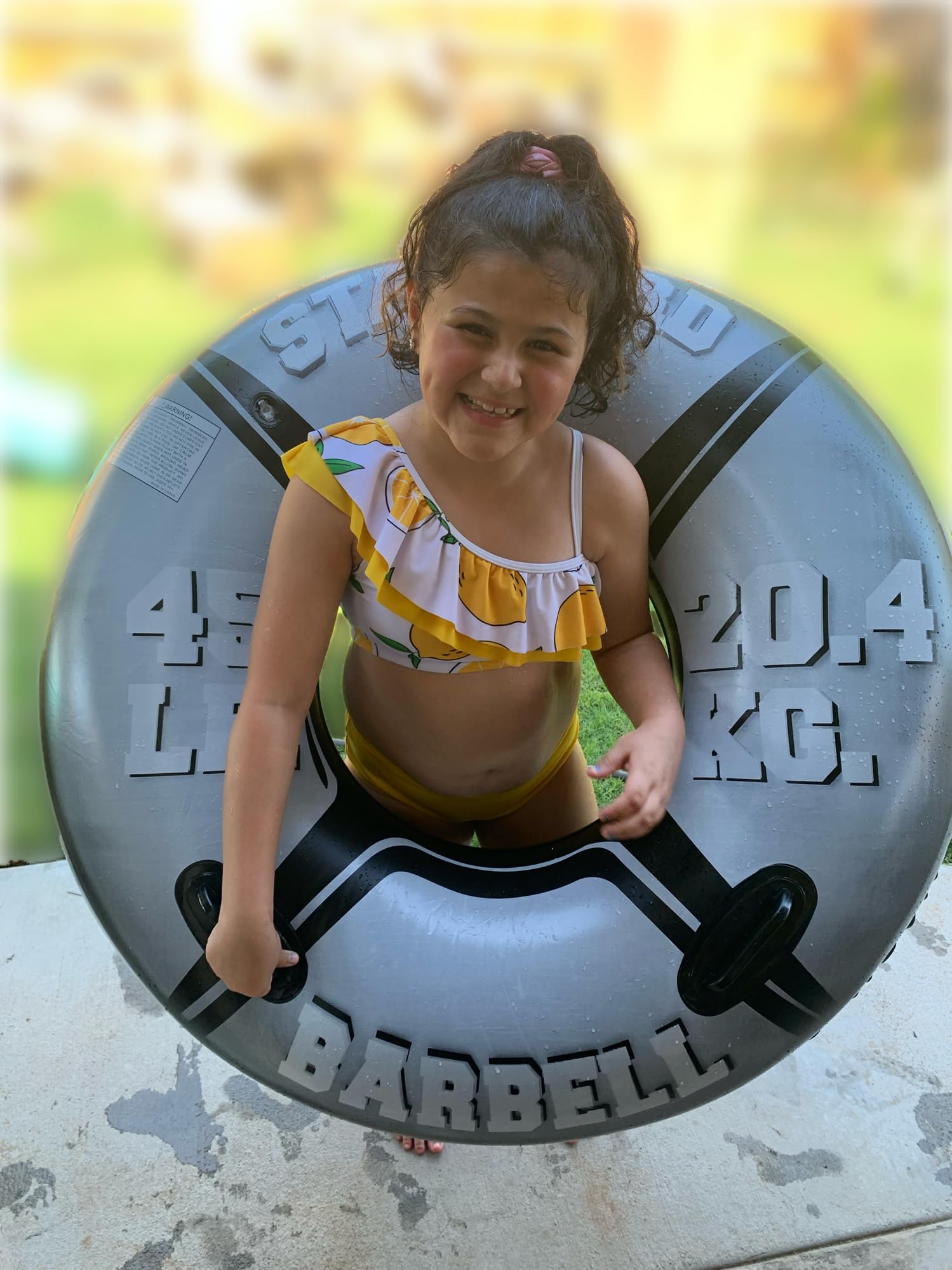Gym Fitness Weights Pool Float Tube with Handles - Barbell Design Inflatable Water Float for Swimming, Workout Motivation & Pool Party Decor - Perfect for Summer, Beach & Backyard Fun