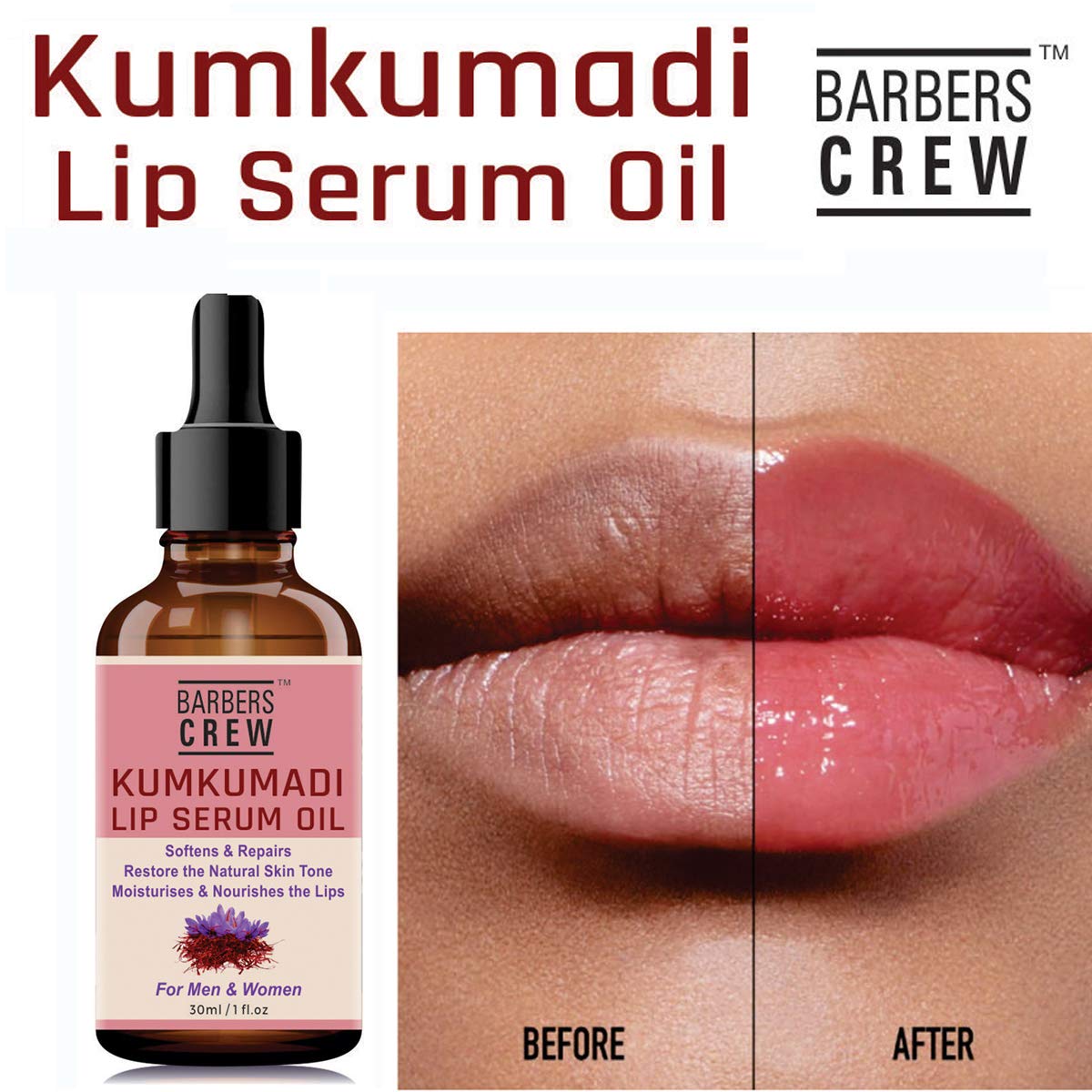 Barbers Crew Lip Serum - Hydrating & Plumping Lip Treatment, 100g | Red Tint for Soft, Smooth Lips | Perfect for Daily Use & Night Care