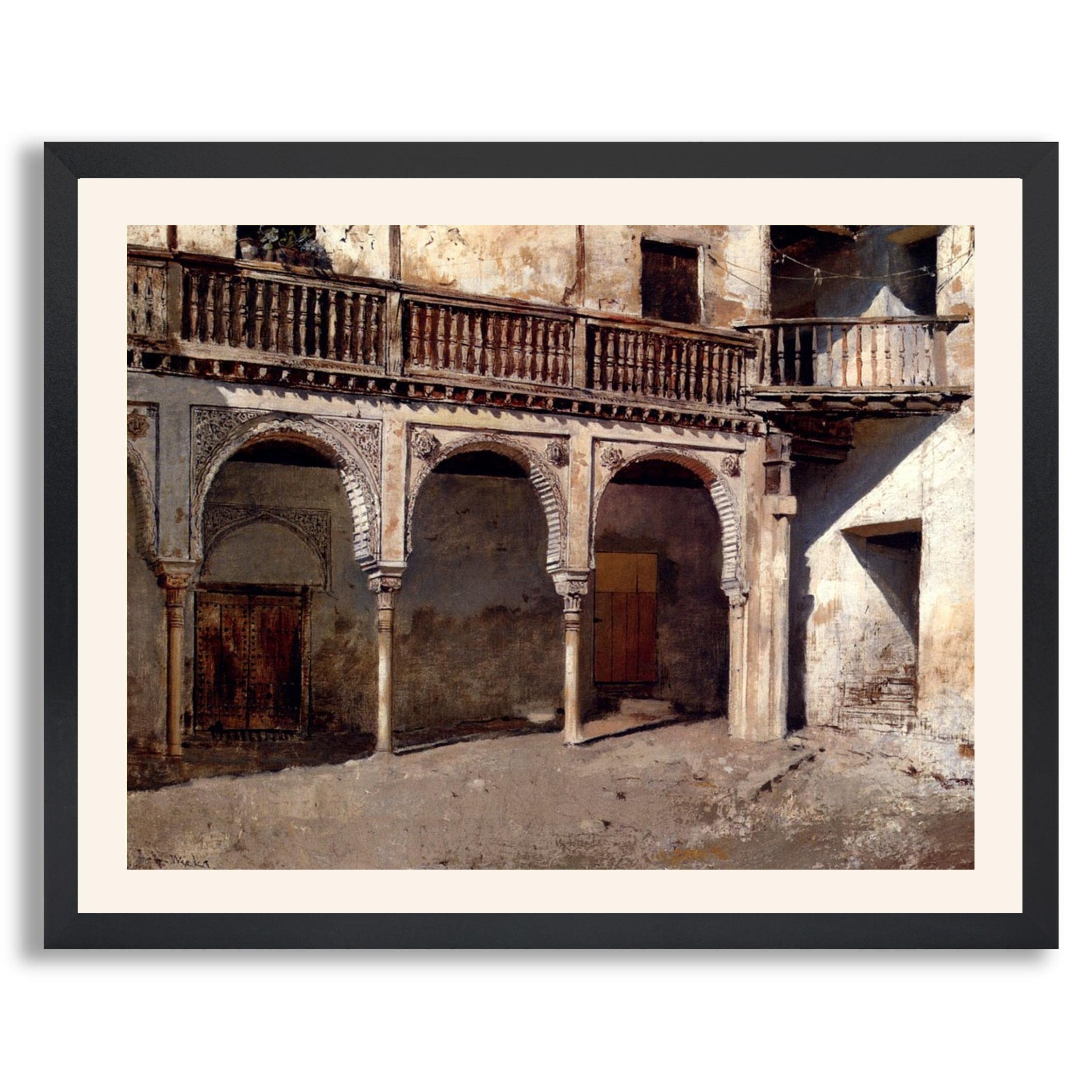 Edwin Lord Weeks Granada Courtyard Framed Art Print - Fine Art Reproduction Painting in Wood Frame - Home & Office Wall Decor for Living Room, Bedroom & Office - Perfect Gift for Art Lovers