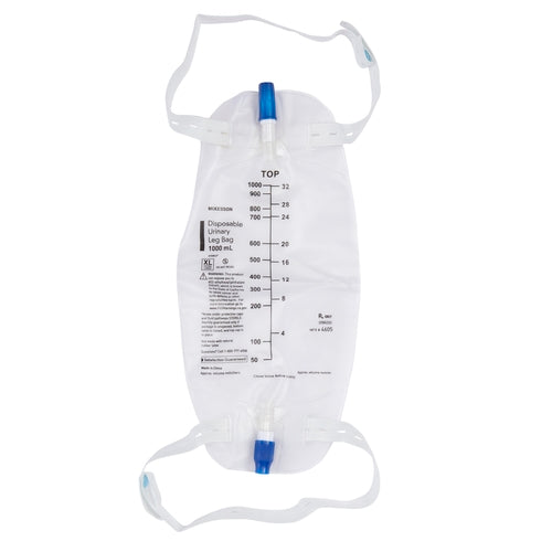McKesson Sterile 1000mL Urinary Leg Bag with Anti-Reflux Valve - Comfortable & Leak-Proof for Daily Use, Travel, and Post-Surgery Care