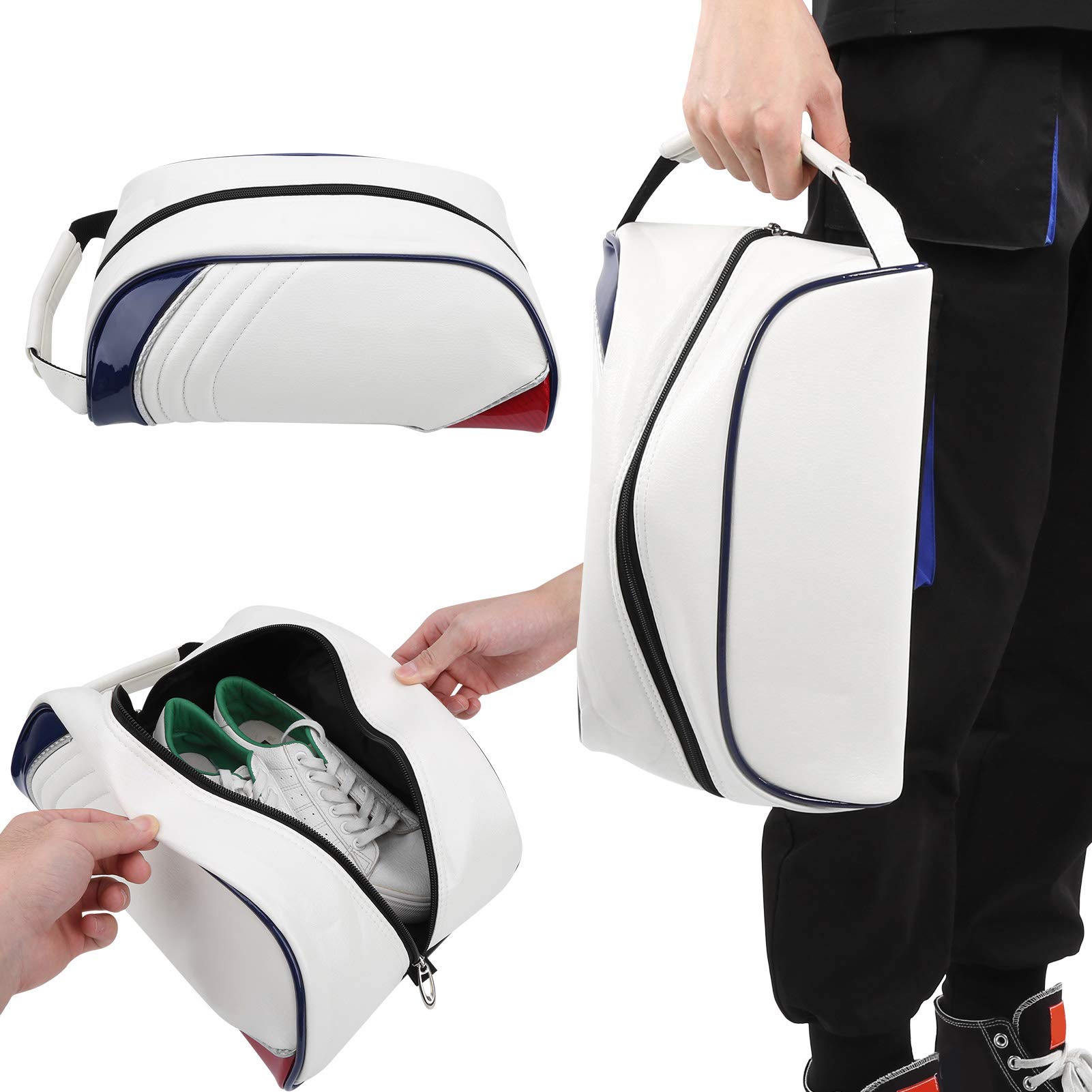 EVTSCAN Premium PU Leather Golf Shoe Bag - Waterproof Dustproof Travel Shoe Carrier for Men & Women - Perfect for Golf Course, Gym, Travel & Home Storage (White)