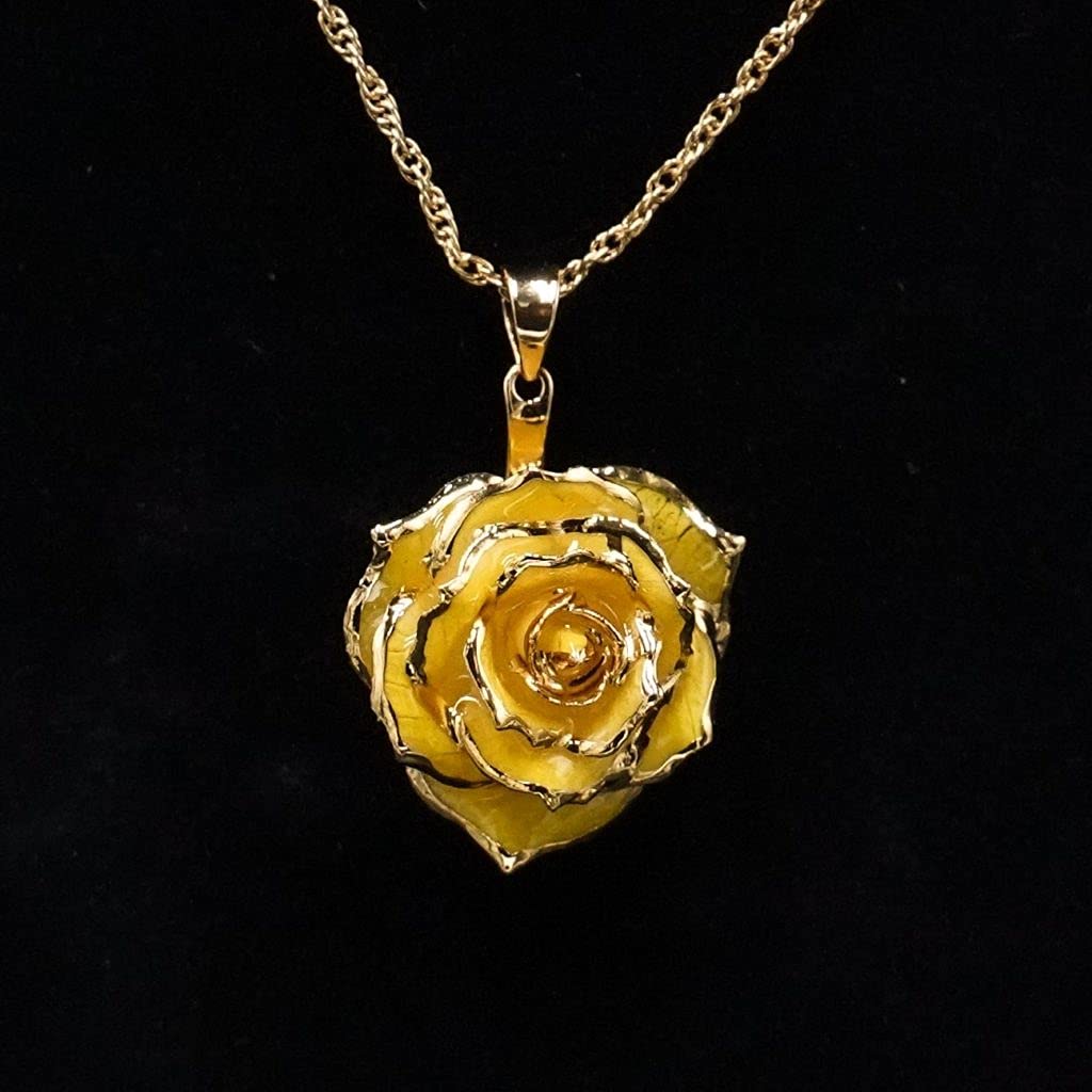 24K Gold Dipped Eternal Rose Necklace - Real Preserved Flower Jewelry for Women, Anniversary Gifts, Valentine's Day Present - Perfect for Romantic Dates, Weddings & Special Occasions