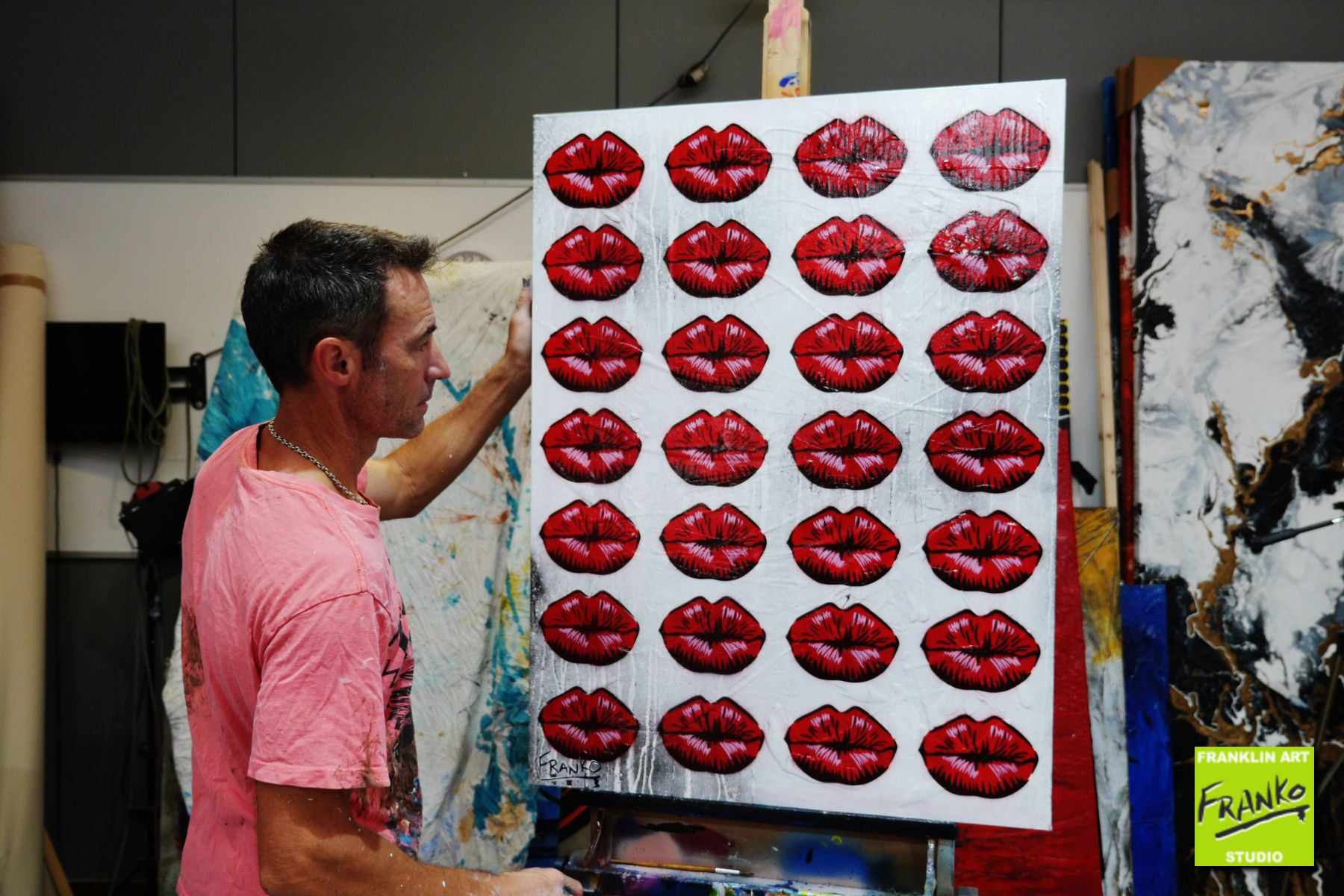 75cm x 100cm Lips Kiss Textured Urban Pop Art Canvas Painting - Modern Home Decor for Living Room, Bedroom & Office Wall Art
