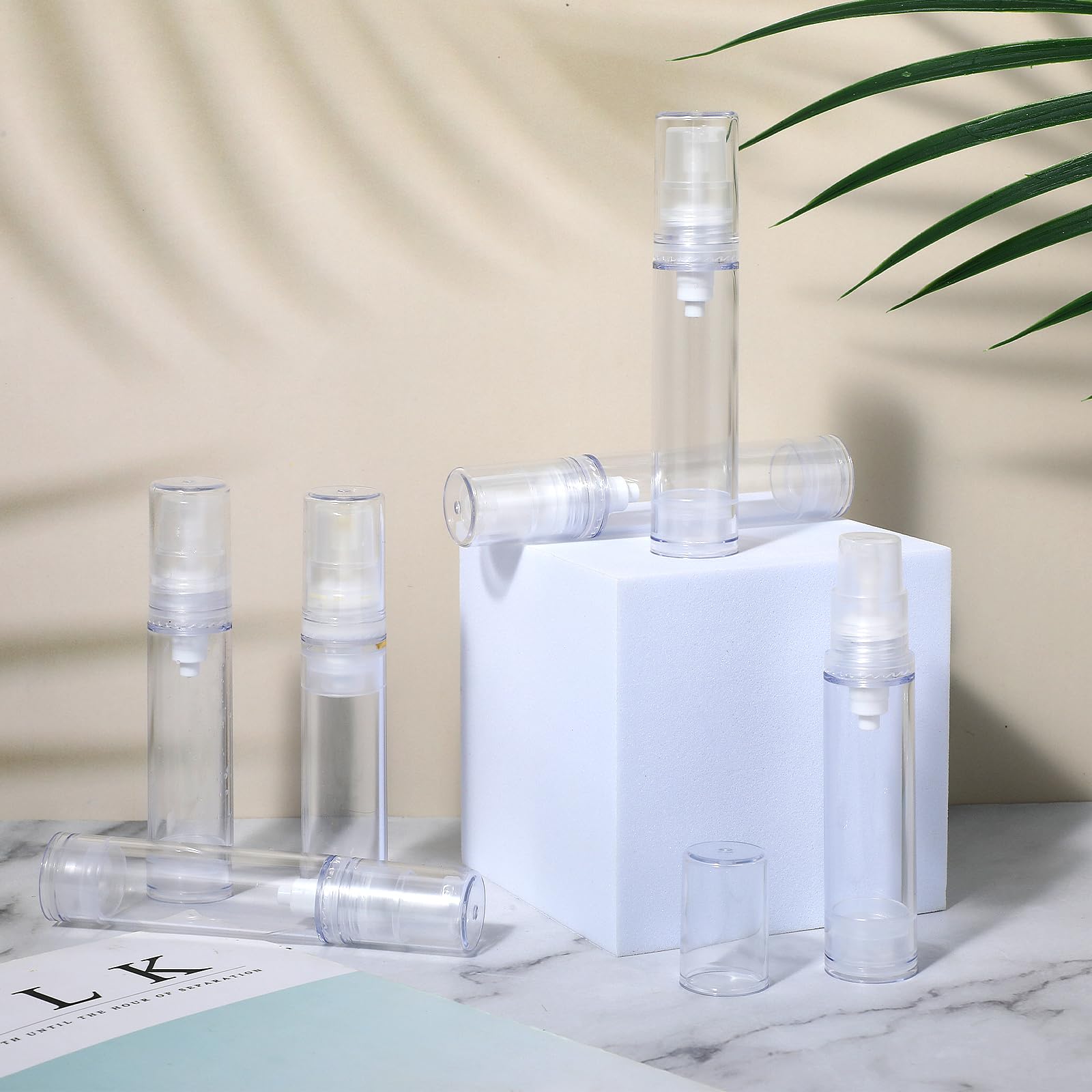 6-Pack Molain Vacuum Lotion Bottles - 5ml/10ml Clear Refillable Airless Pump Containers for Travel, Foundation & Toiletries | Perfect for Cosmetics, Skincare & Mini Beauty Products On-The-Go