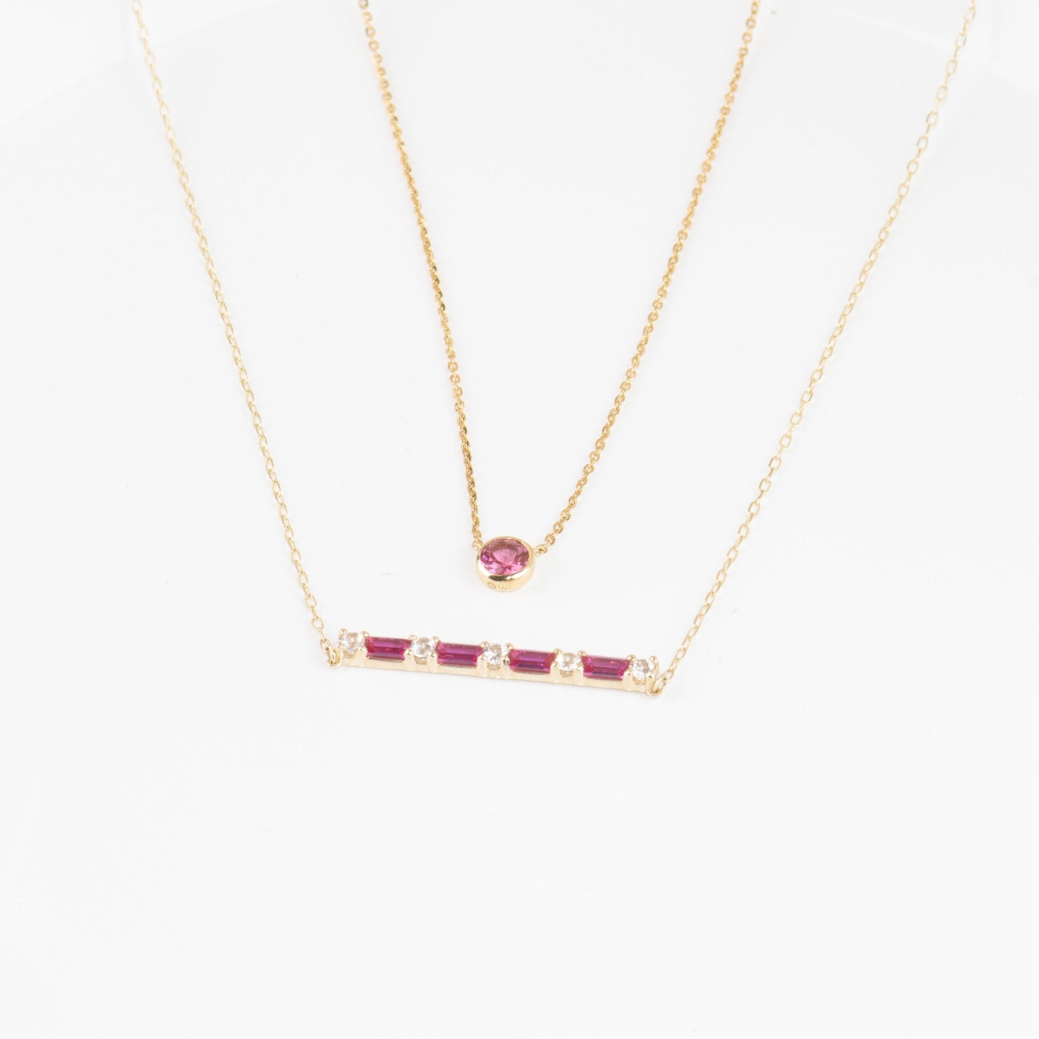 14k Yellow Gold Pink Tourmaline Station Necklace - Bezel Set Gemstone Jewelry for Women, Perfect for Valentine's Day Gifts & Everyday Elegance