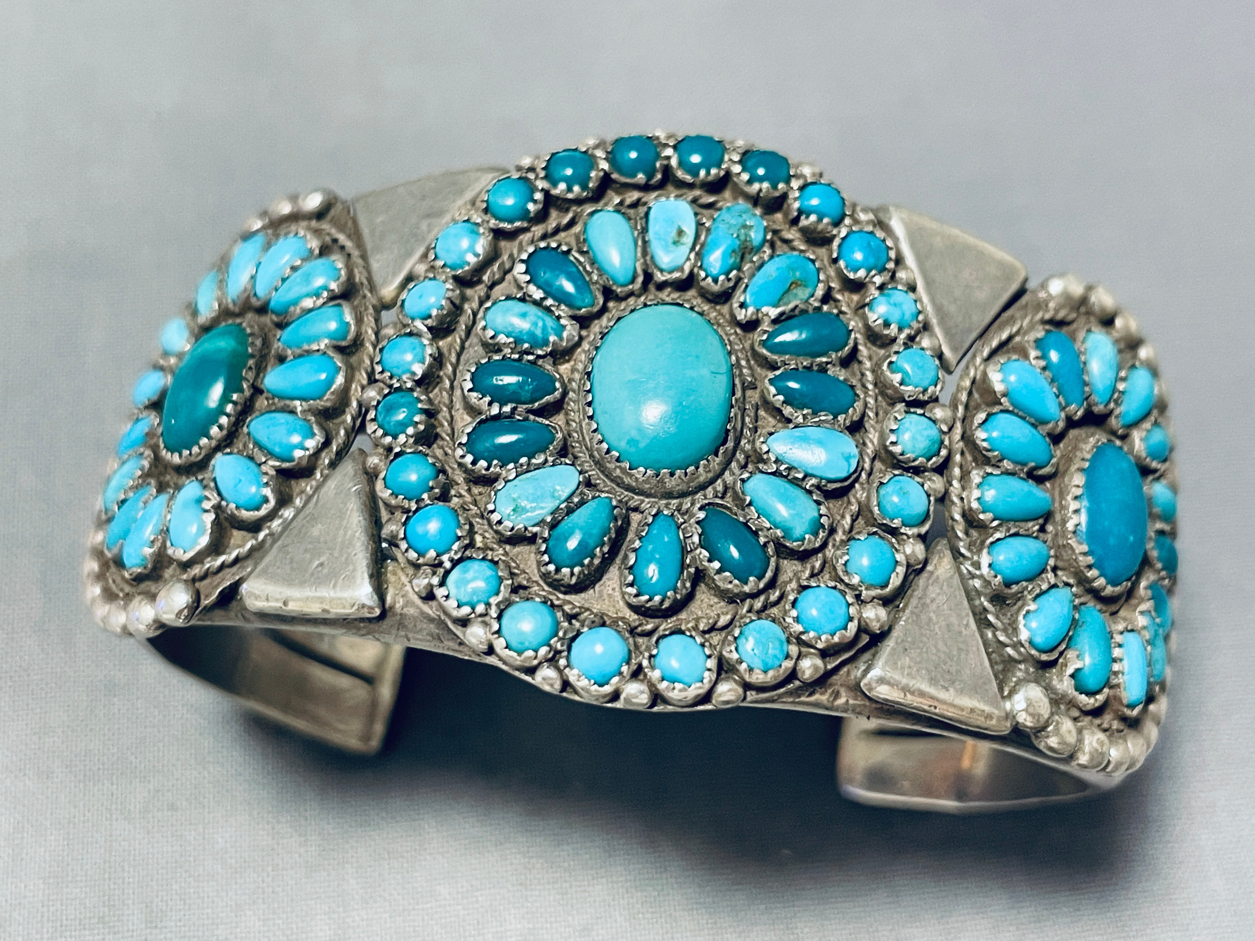 1920's Vintage Museum Native American Navajo Turquoise Sterling Silver Bracelet