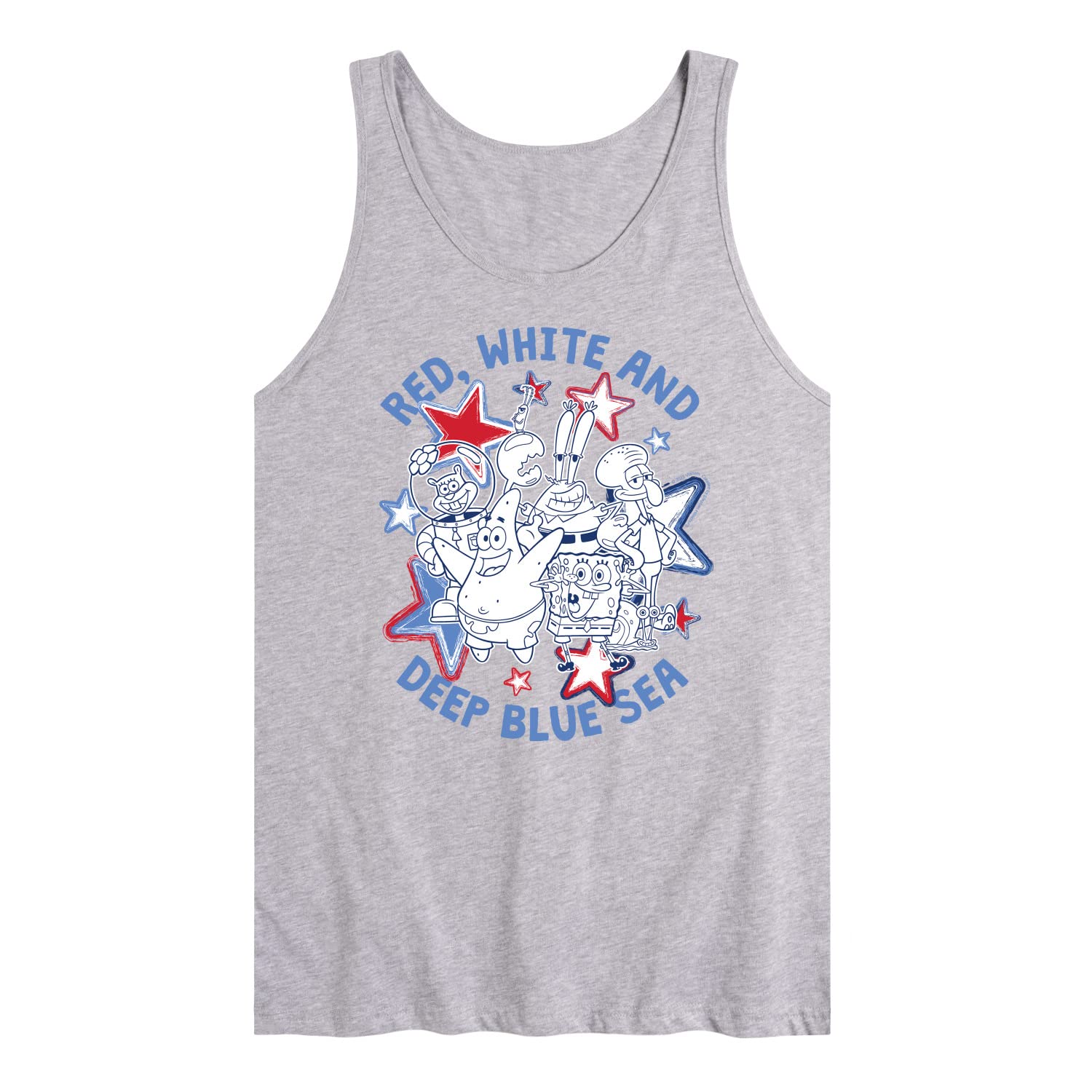 HYBRID APPAREL Spongebob Squarepants Men's Jersey Tank Top - Red White & Blue Graphic Tee - Beachwear & Summer Casual Outfit