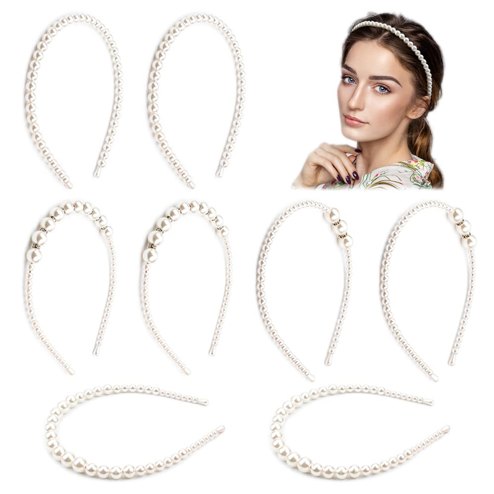 8-Piece Elegant Pearl Headbands for Women - Handmade Bridal Hair Hoops, Wedding & Party Hair Accessories for Ladies & Girls | Perfect for Bridal Showers, Weddings, Prom & Special Occasions