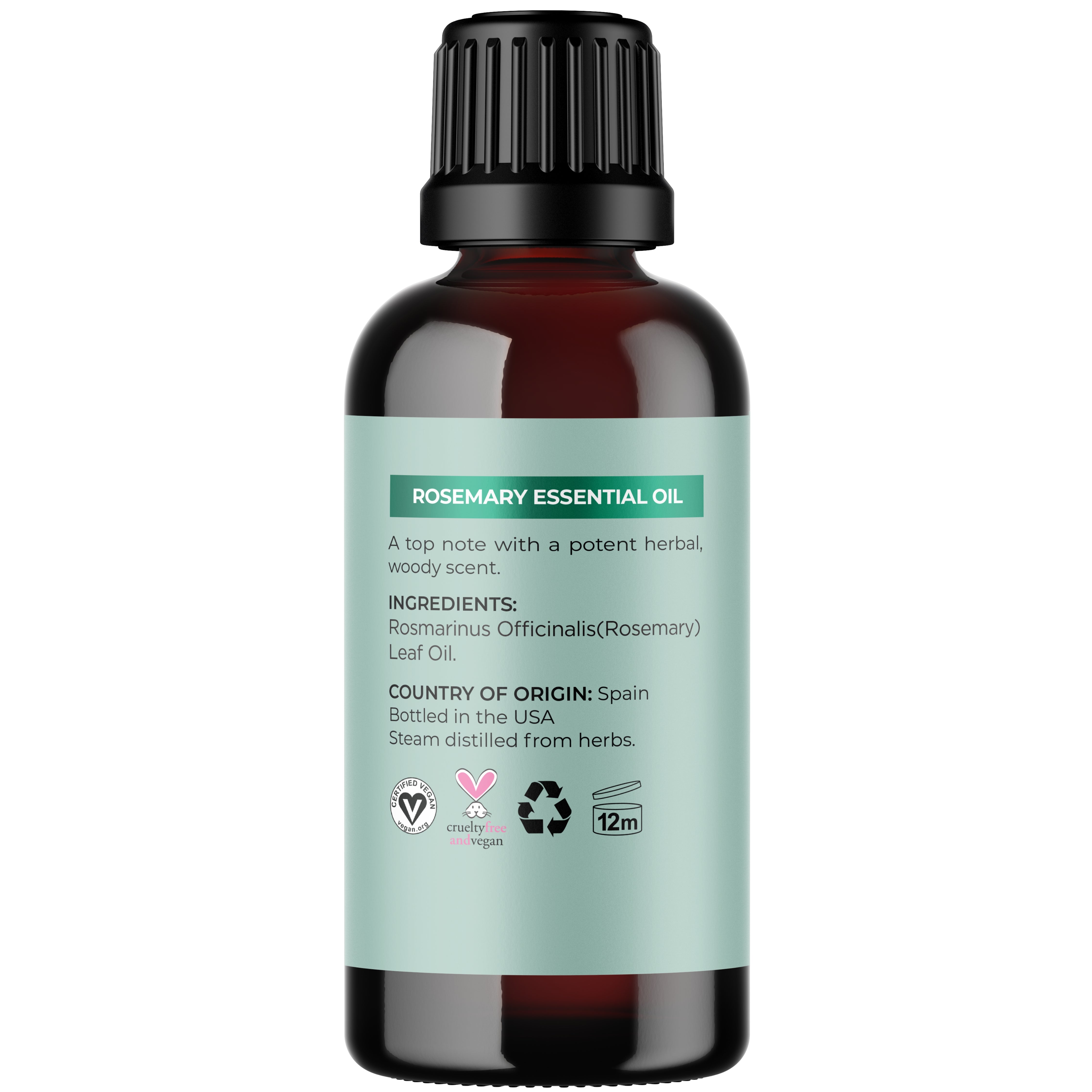 Pure Rosemary Essential Oil for Hair Growth & Stress Relief - 100% Natural Aromatherapy Oil for Diffusers, Massage & Skincare