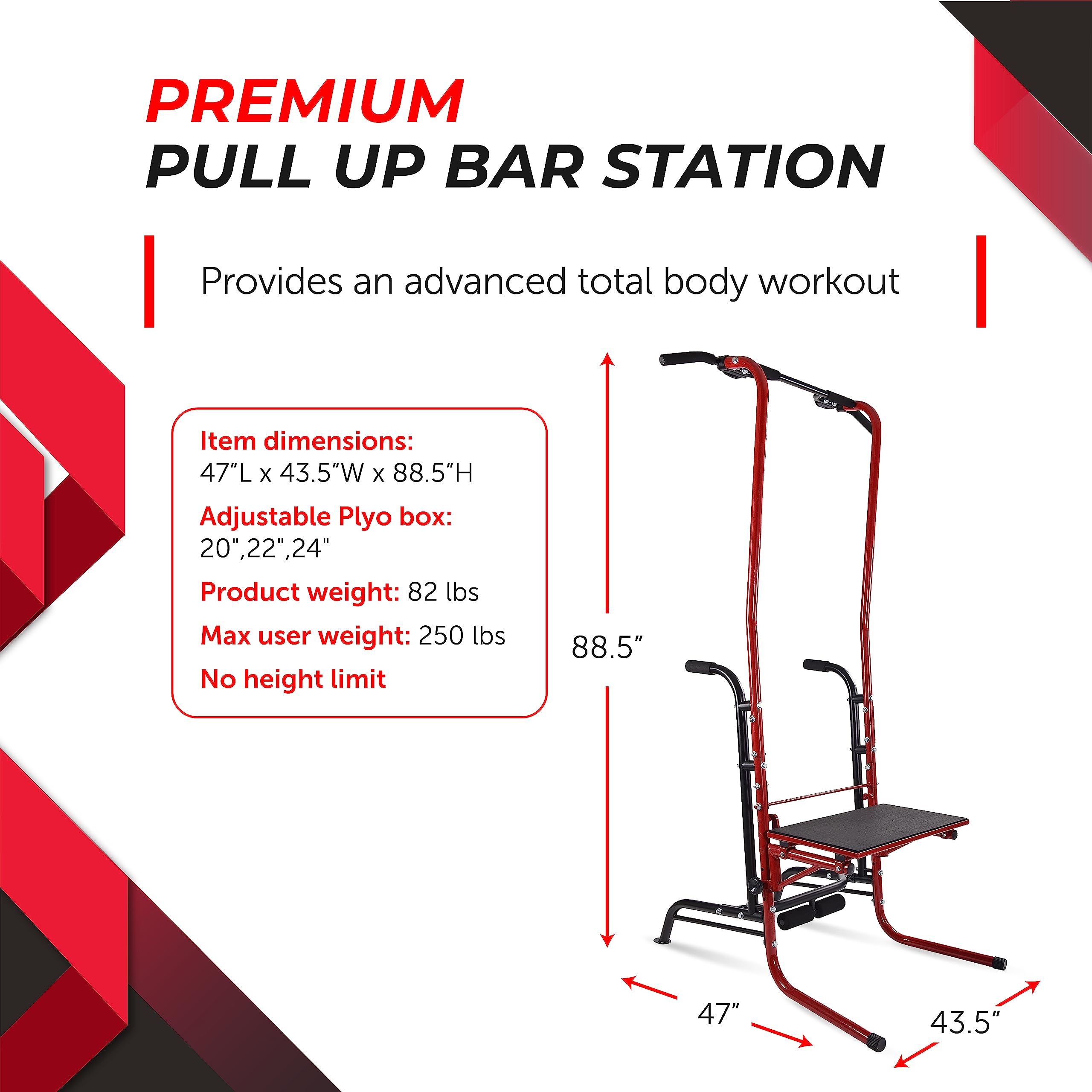 Stamina Power Tower - Pull Up & Dip Bar for Home Gym - 250 lbs Capacity - Perfect for Strength Training