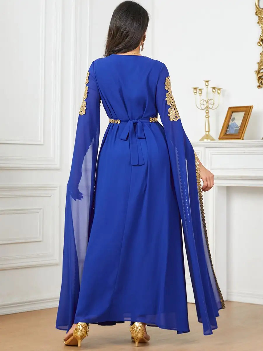 Elegant Eid Arab Caftan Dress with Flowy Chiffon Fabric and Raglan Sleeves - Perfect for Eid Celebrations, Weddings & Special Occasions