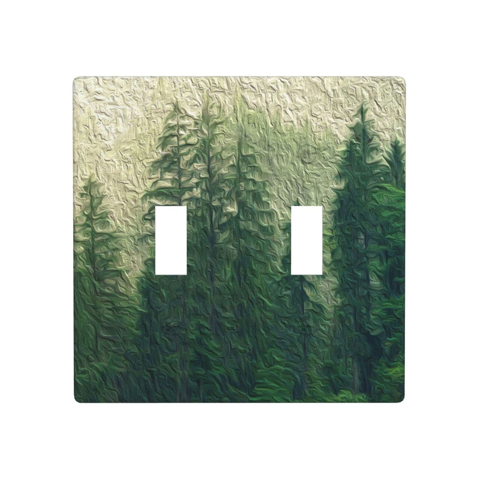 South Feather Light Switch Cover - Double Toggle Pine Tree Forest Design - Modern Decorative Outlet Wall Plate - Standard Size WP131311 - Perfect for Living Room, Bedroom & Cabin Decor