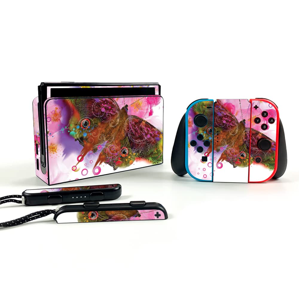 MightySkins Nintendo Switch OLED Skin Cover - Hippie Butterfly Design | Protective Vinyl Decal Wrap | Easy to Apply & Remove | Durable & Scratch-Resistant | Made in USA | Perfect for Gaming, Travel & Personalization