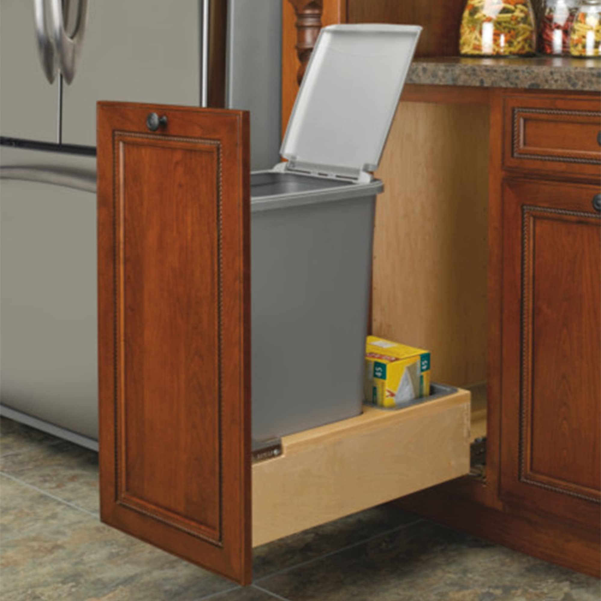 Rev-A-Shelf 50 Qt Pull-Out Trash Can with Soft-Close Slides - Under Counter Garbage Bin for Kitchen, Bathroom & Office (12.5 Gallon, Silver, Model 4WCBM-1550DM-1) - Space-Saving Waste Solution for Cabinets & Vanities