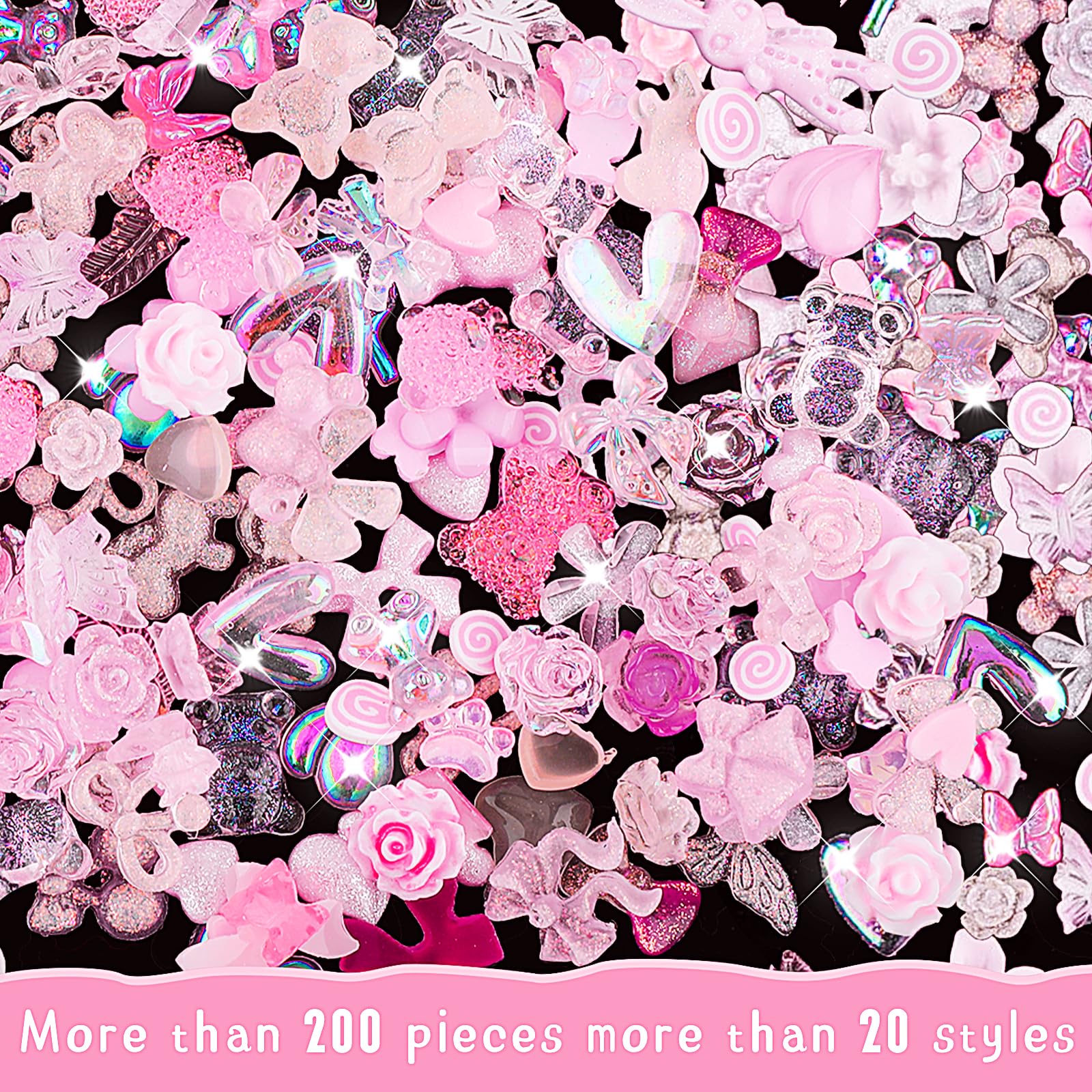 200 Pcs 3D Nail Charms Set - Rose, Bow, Flower & Heart Shaped Nail Art Accessories for DIY Nail Decoration | Perfect for Nail Salons, Home Manicures, Parties & Gift Giving