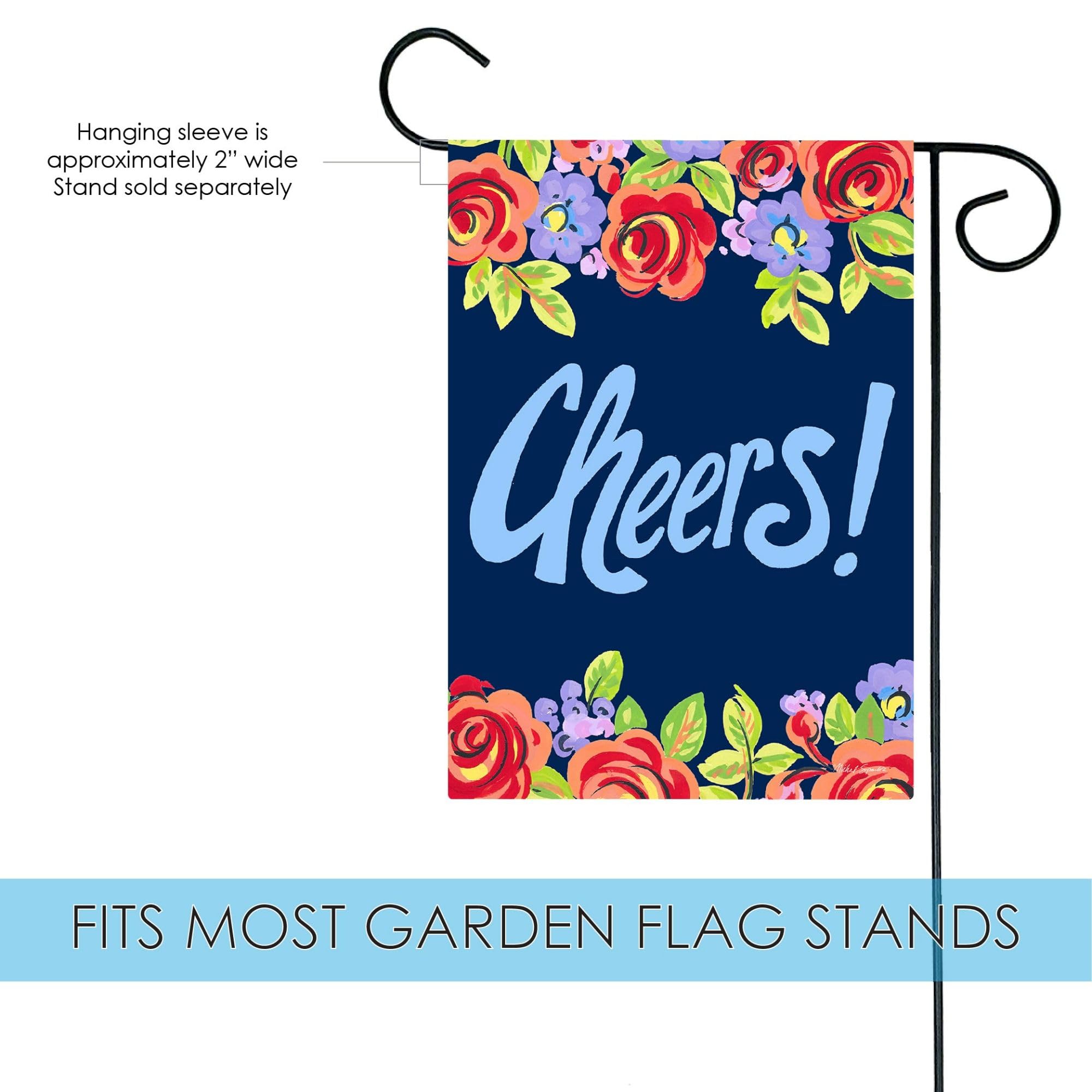 Toland Home Garden 12x18 Inch Double Sided Blue Floral Cheers Outdoor Garden Flag - Weather-Resistant Yard Decoration for Porch, Lawn & House Flower Beds