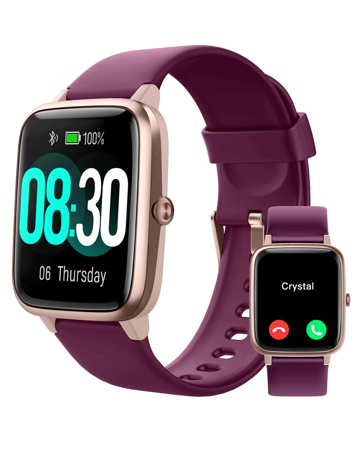 GRV Smart Watch for Women - IP68 Waterproof Fitness Tracker with Heart Rate Monitor, Sleep Tracking, Step Counter & Calorie Burn - Compatible with iOS & Android (Dark Purple) - Perfect for Workouts, Swimming & Daily Activity Tracking