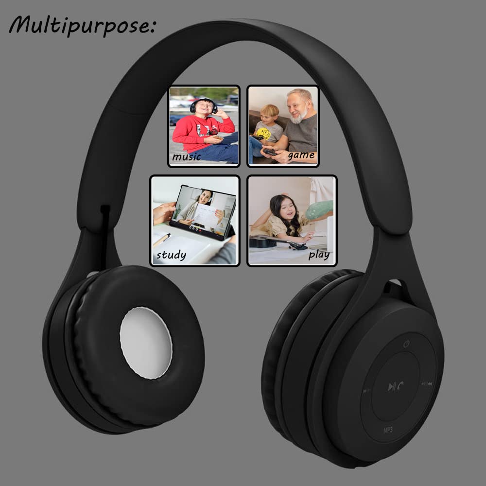 Wireless Bluetooth 5.0 Over-Ear Headphones for Kids - Comfortable Protein Earpads, Foldable Design, Built-in Mic & HiFi Sound - Perfect for School, Travel & Online Learning (Black)