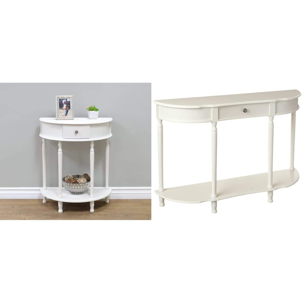 Frenchi Home Furnishing Canterbury End Table & Console Sofa Table Set with Drawer - White Modern Living Room Furniture for Small Spaces, Bedside, Entryway & Hallway Decor