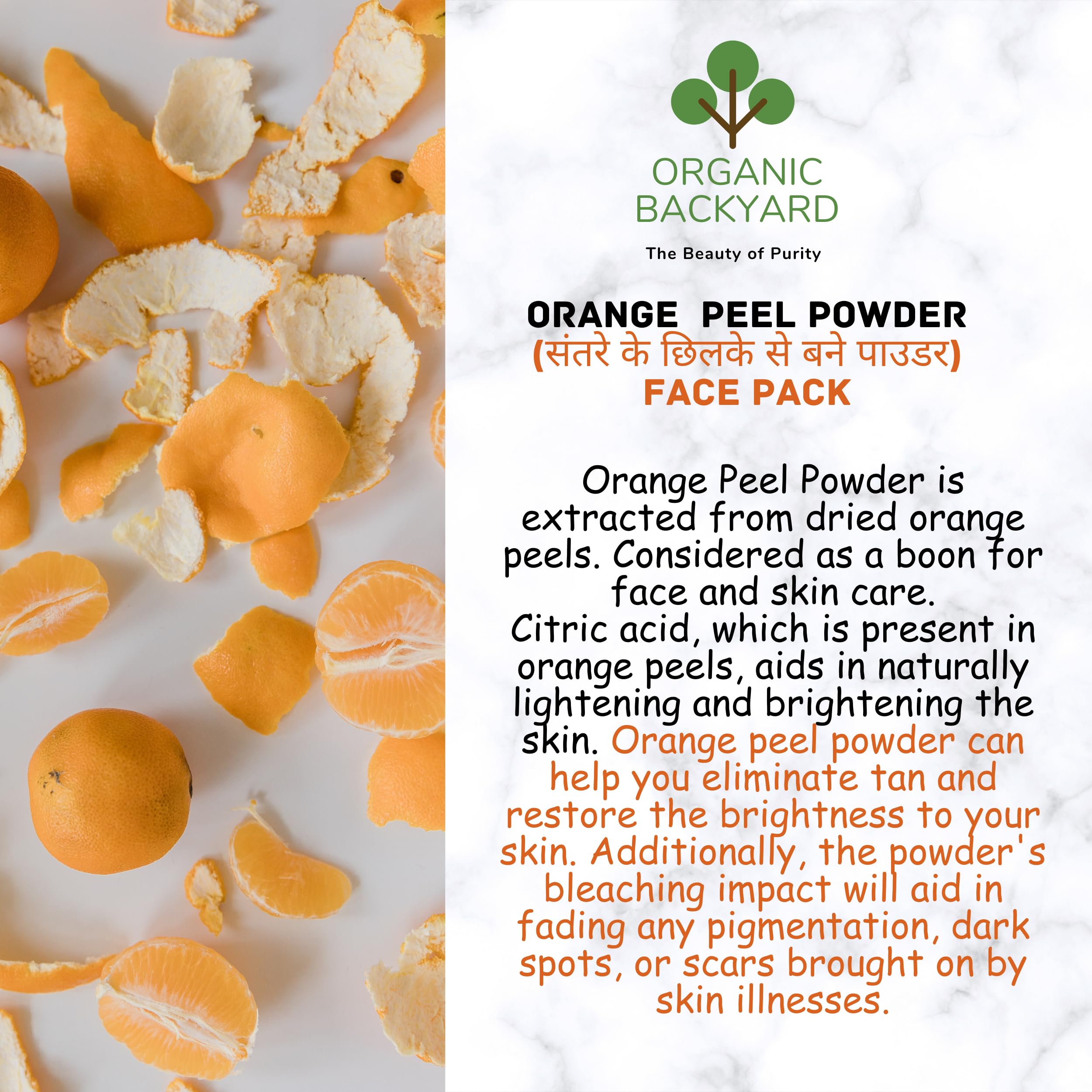 Organic Backyard 100% Natural Orange Peel & Lemon Peel Powder with Multani Mitti - 100g Each for Glowing Skin, Acne Treatment & Face Care - Perfect for DIY Face Masks, Scrubs & Natural Skincare Routines