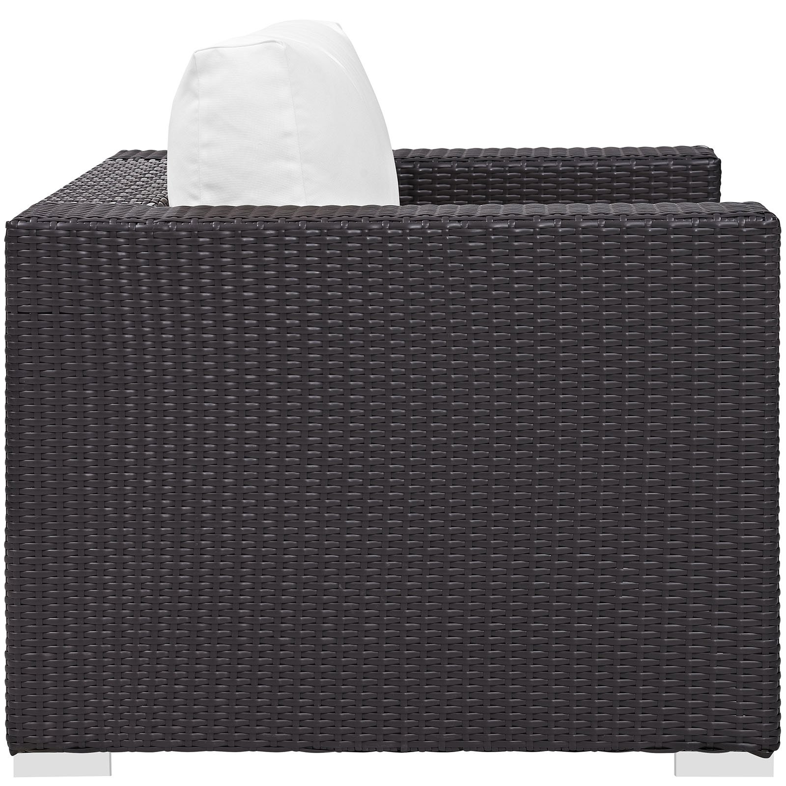 Modern Outdoor Patio Lounge Chair - White Wicker Rattan Armchair with Fabric Cushion for Garden, Balcony & Poolside Relaxation