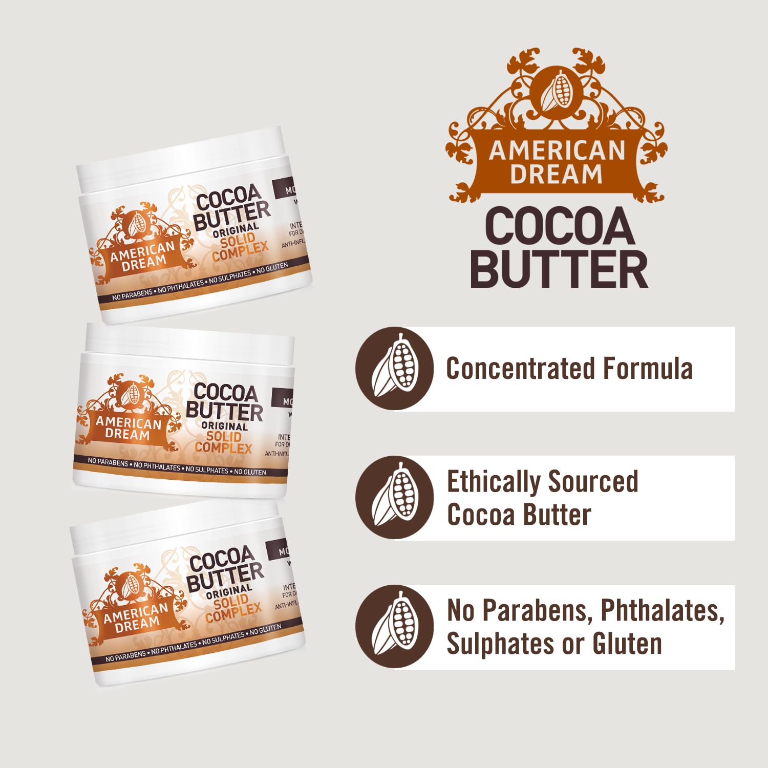 American Dream Cocoa Butter Original Solid Complex 2oz Travel Size - Natural Skin Moisturizer for Dry Skin, Body & Face - Perfect for Travel, Gym & Daily Skincare Routine