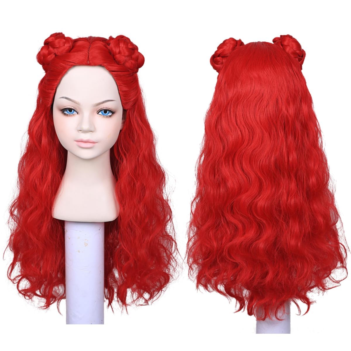 ColorGround Long Red Cosplay Wig for Women with Pocket Watch - Perfect for Anime, Halloween, and Costume Parties