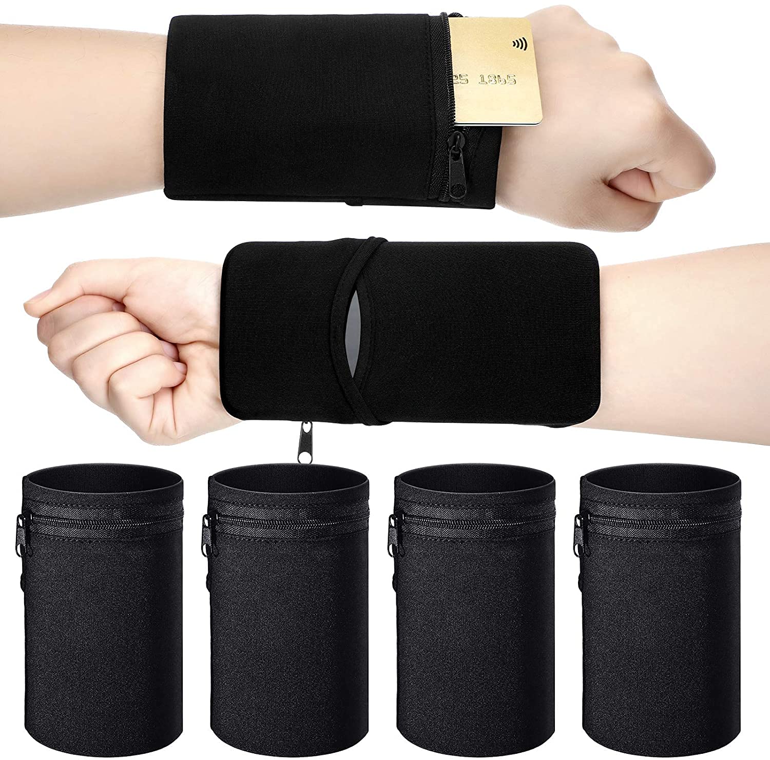 SAIPOM 4 Pack Sports Wrist Wallet - Sweatproof Zippered Wristband for Running, Gym & Cycling - Secure Phone Holder for Fitness, Keys, ID Cards & Money Storage - Perfect Workout Accessory for Jogging & Outdoor Activities