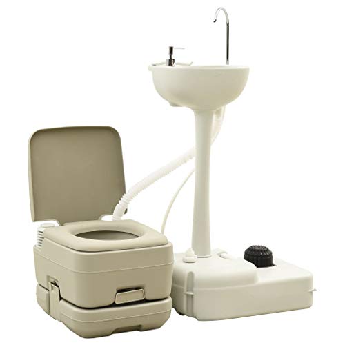 **iFCOW Portable Camping Toilet & Handwash Stand Set - 2.6 & 5.3 Gallon Capacity, Gray - Foot Pump Outdoor Sink for Camping, RV, Hiking & Emergency Use**
