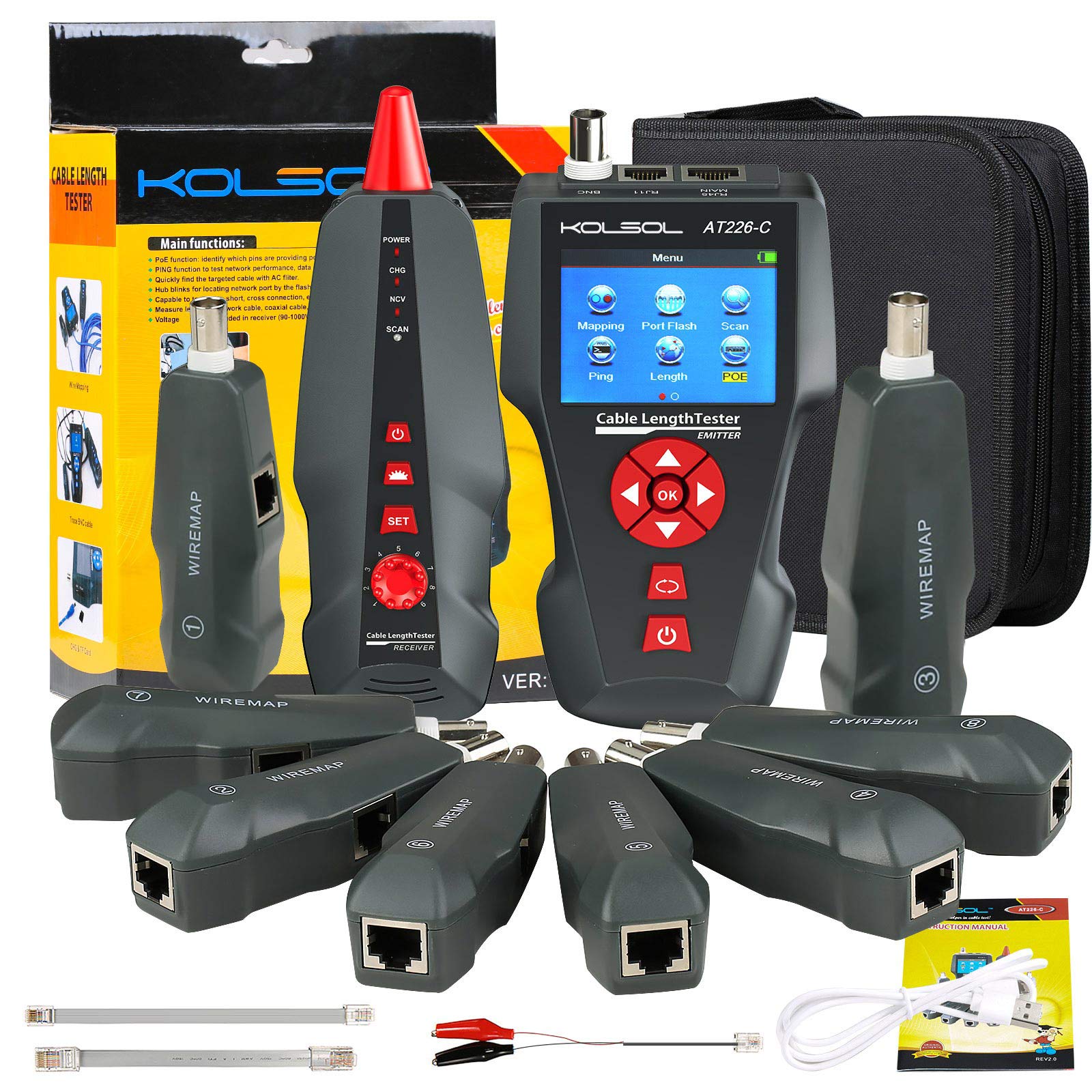 Professional Network Cable Tester - AT226-C NF-8601W LAN Ethernet Tester for RJ45/RJ11/BNC, UTP/STP Cable Diagnostics, Tone Tracer, Length Measurement & POE/PING Detection - Ideal for IT Technicians, Network Installations & Home Office Setups