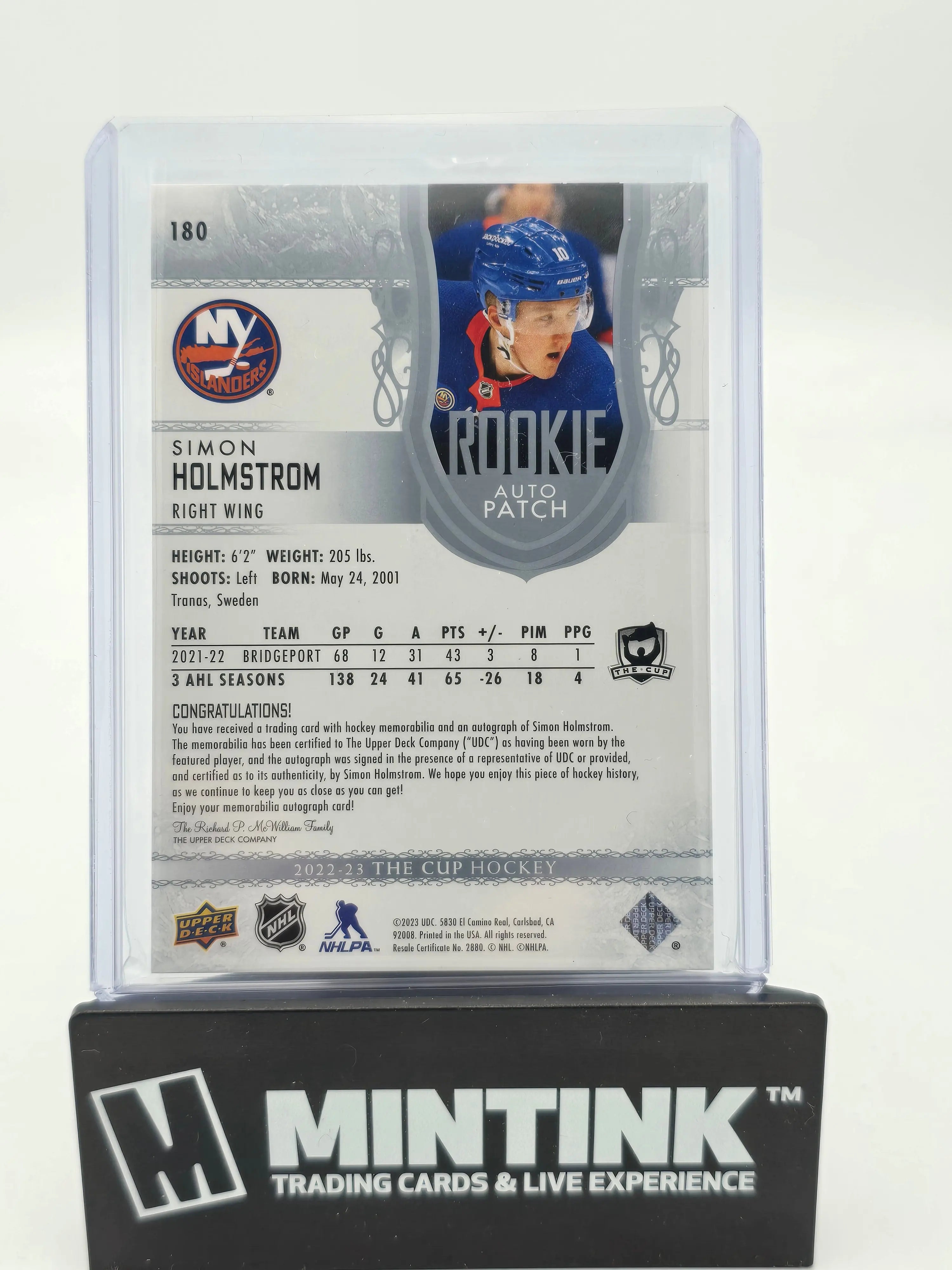 2022-23 Upper Deck The Cup Simon Holmstrom Rookie Patch Autograph Card /249 - NHL Hockey Collectible for Fans & Card Investors