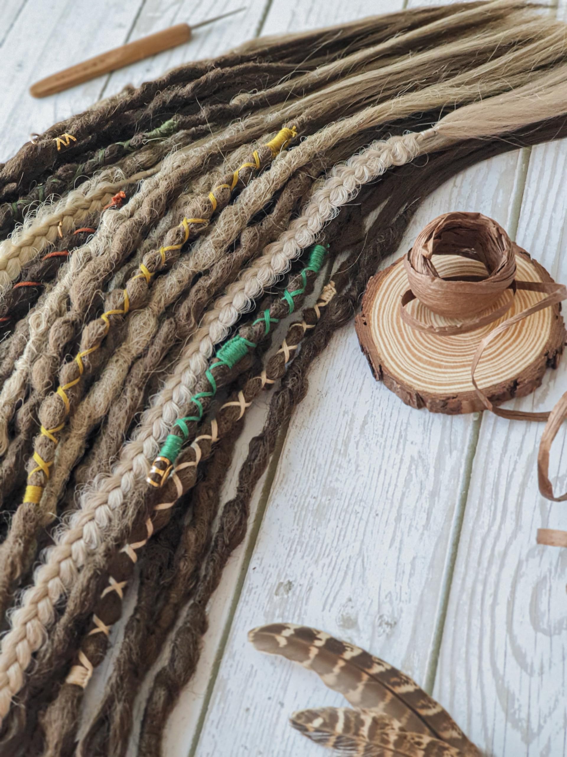 50-Piece Brown Boho Textured Dreadlock Extensions Set - 24 Inch Double Ended Synthetic Locs for Women | Perfect for Festival Hairstyles, Cosplay & Protective Styling
